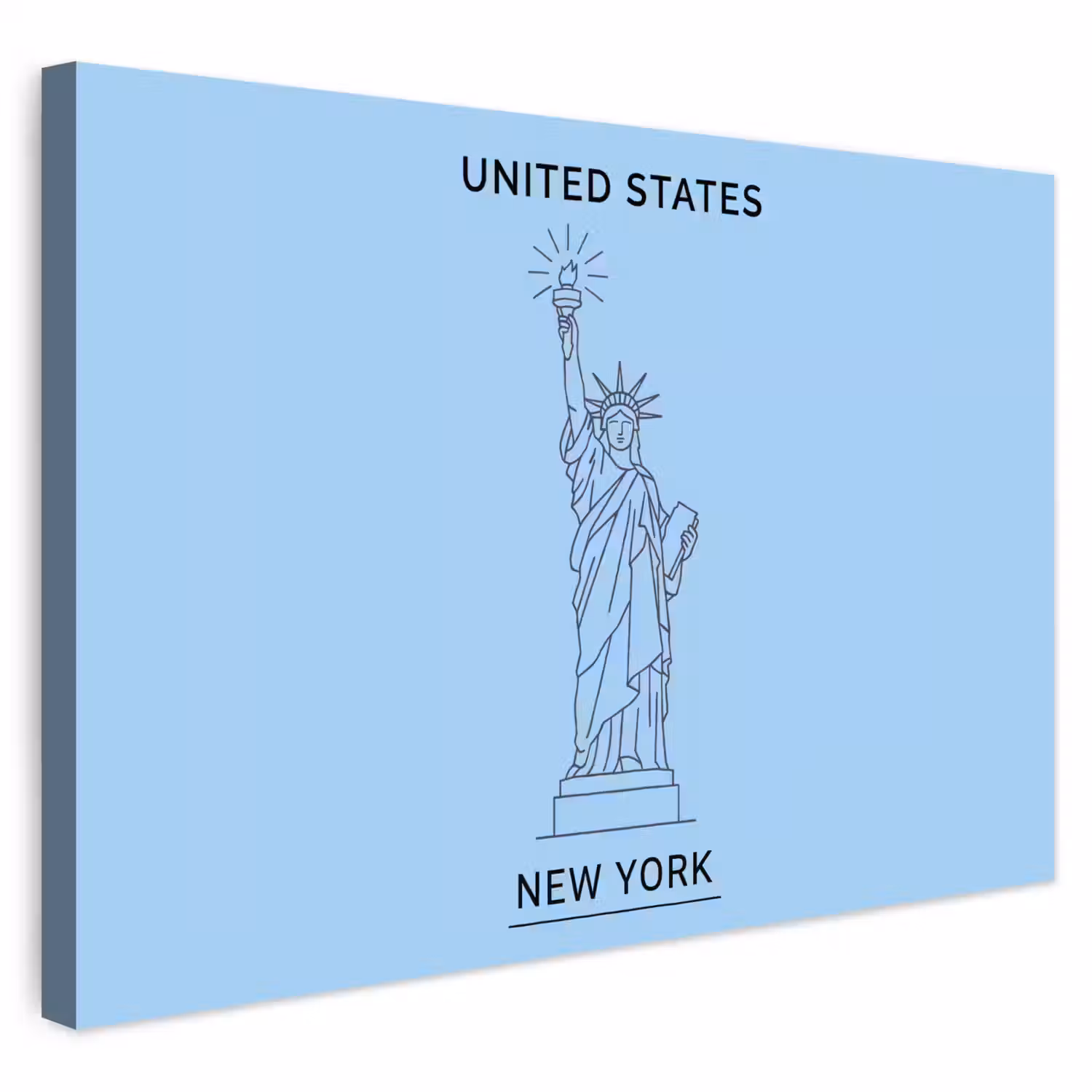 Monument - Vrijheidsbeeld - New York - Minimalistisch - Blauw Tuinposter op houten frame 2 cm dik klein -3d