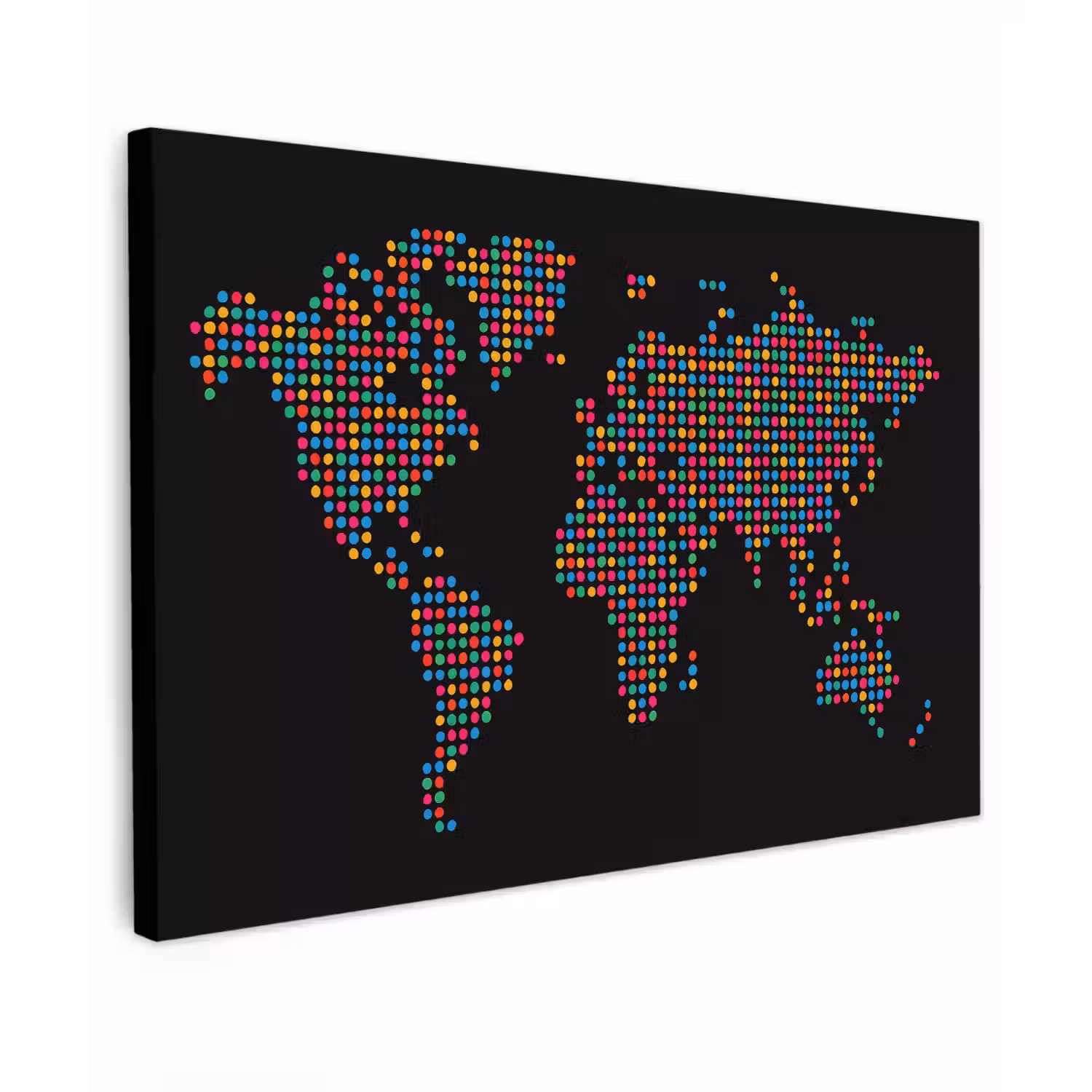 Stippen - Kleurrijk - Wereldkaart Tuinposter op houten frame 2 cm dik klein -3d