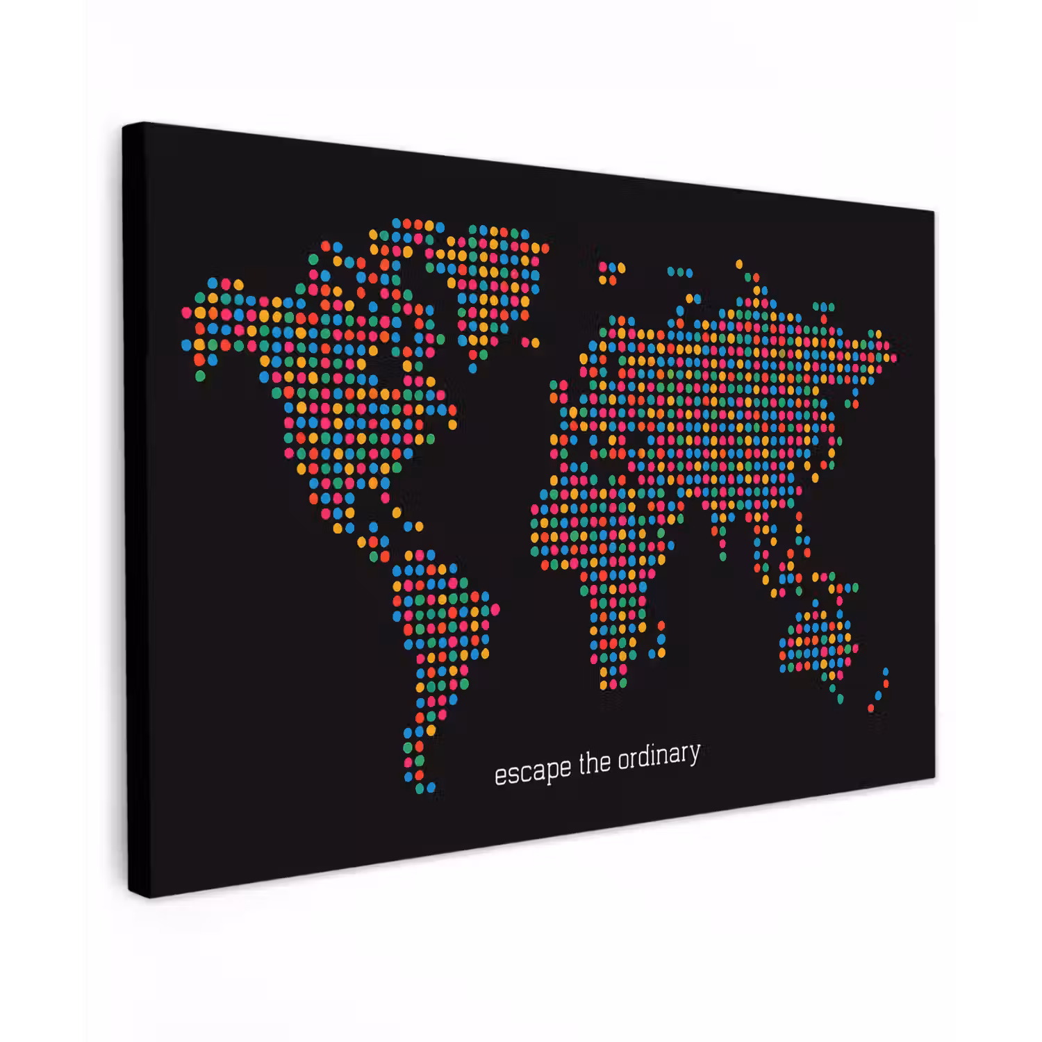 Stippen - Wereldkaart - Kleurrijk Tuinposter op houten frame 2 cm dik klein -3d