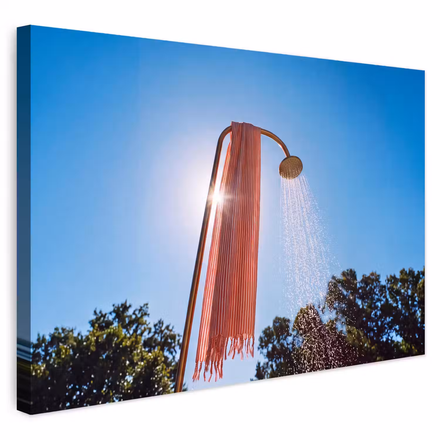 Douche - Water - Zomer - Blauw Tuinposter op houten frame 2 cm dik klein -3d