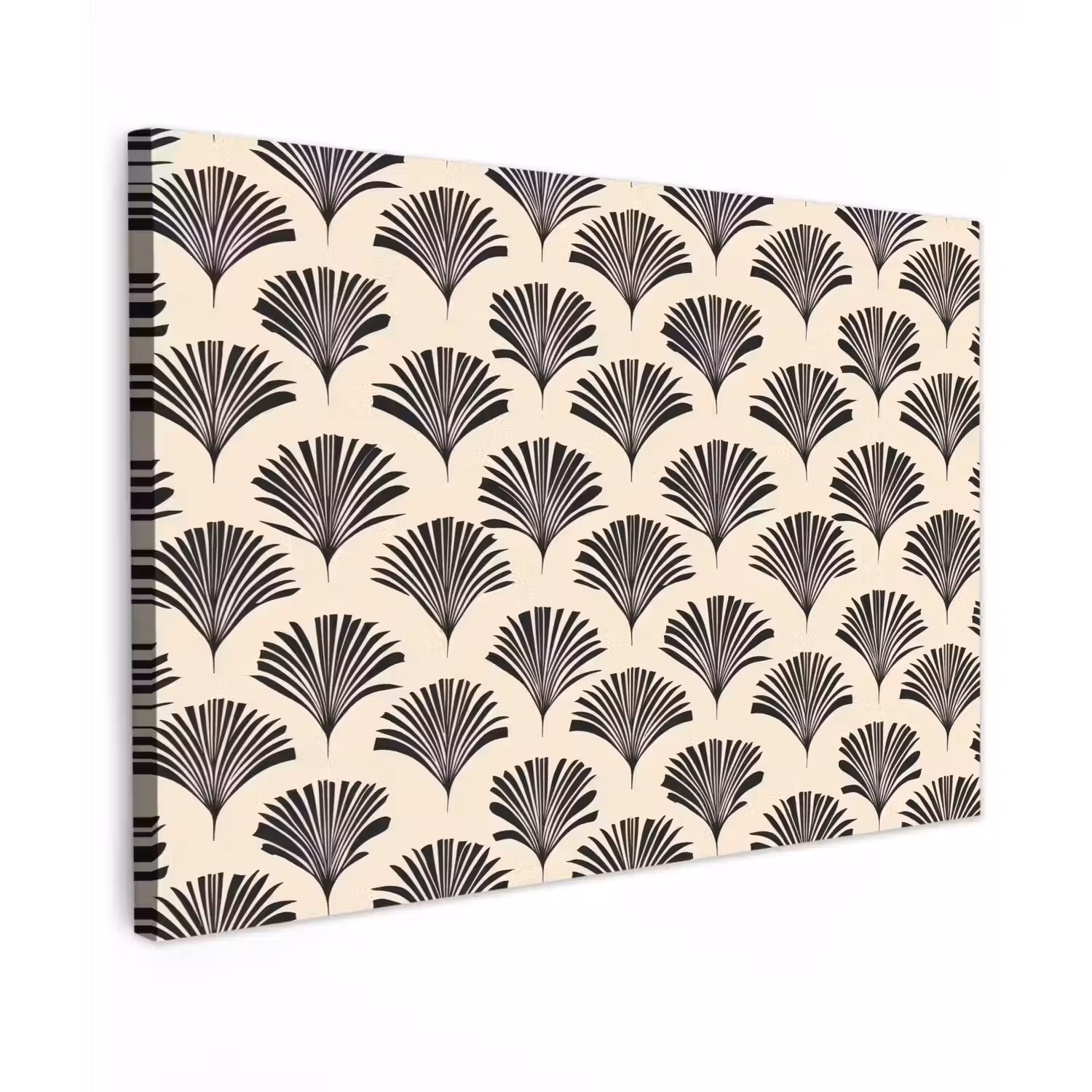 Waaiers - Botanisch - Zwart - Beige Tuinposter op houten frame 2 cm dik klein 845 -3d