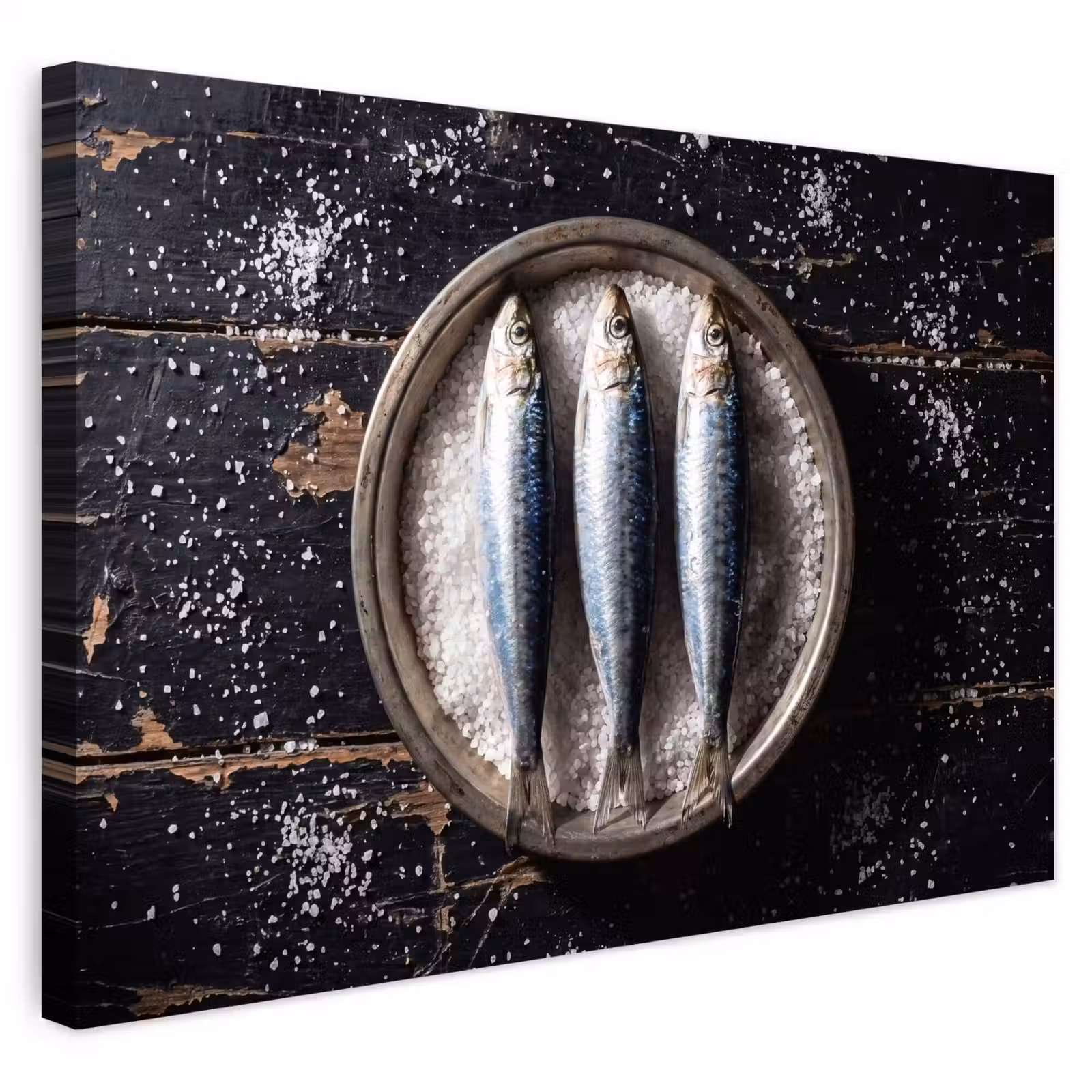 Outdoor Leinwand - Fisch – Salz – Essen - Vis - Zout - Eten Tuinposter op houten frame 2 cm dik klein