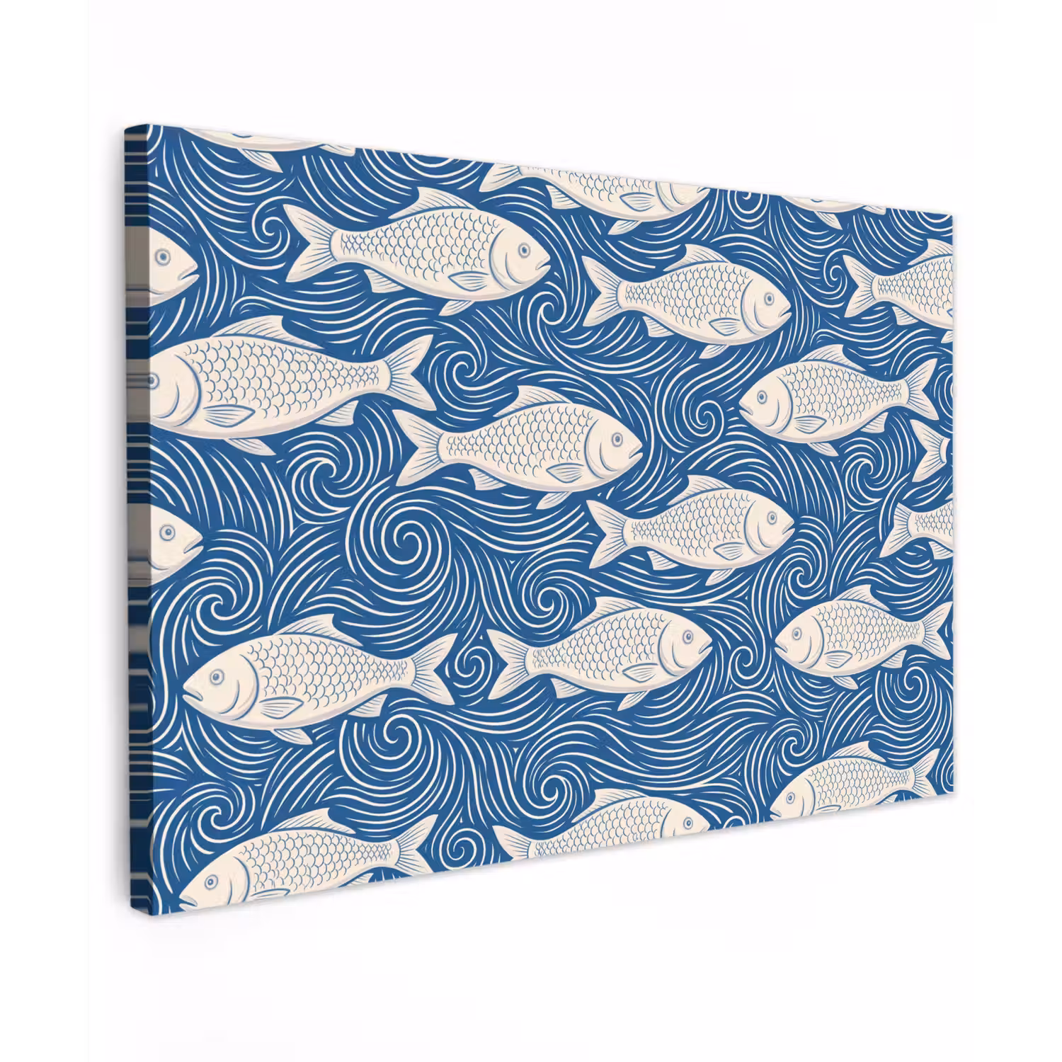 Vis - Water - Patroon - Grafisch - Blauw Tuinposter op houten frame 2 cm dik klein -3d