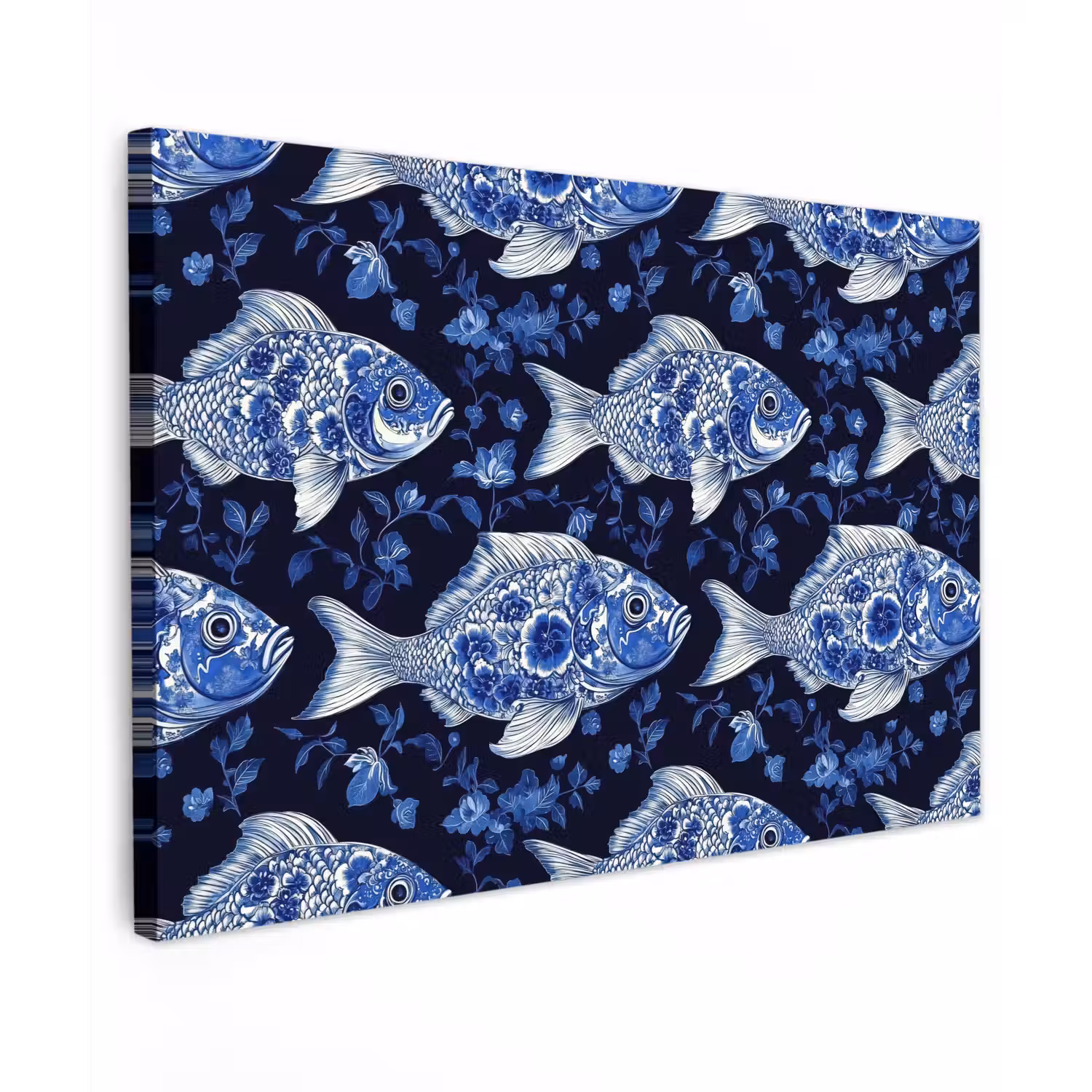 Vissen - Bloemen - Blauw Tuinposter op houten frame 2 cm dik klein 845 -3d