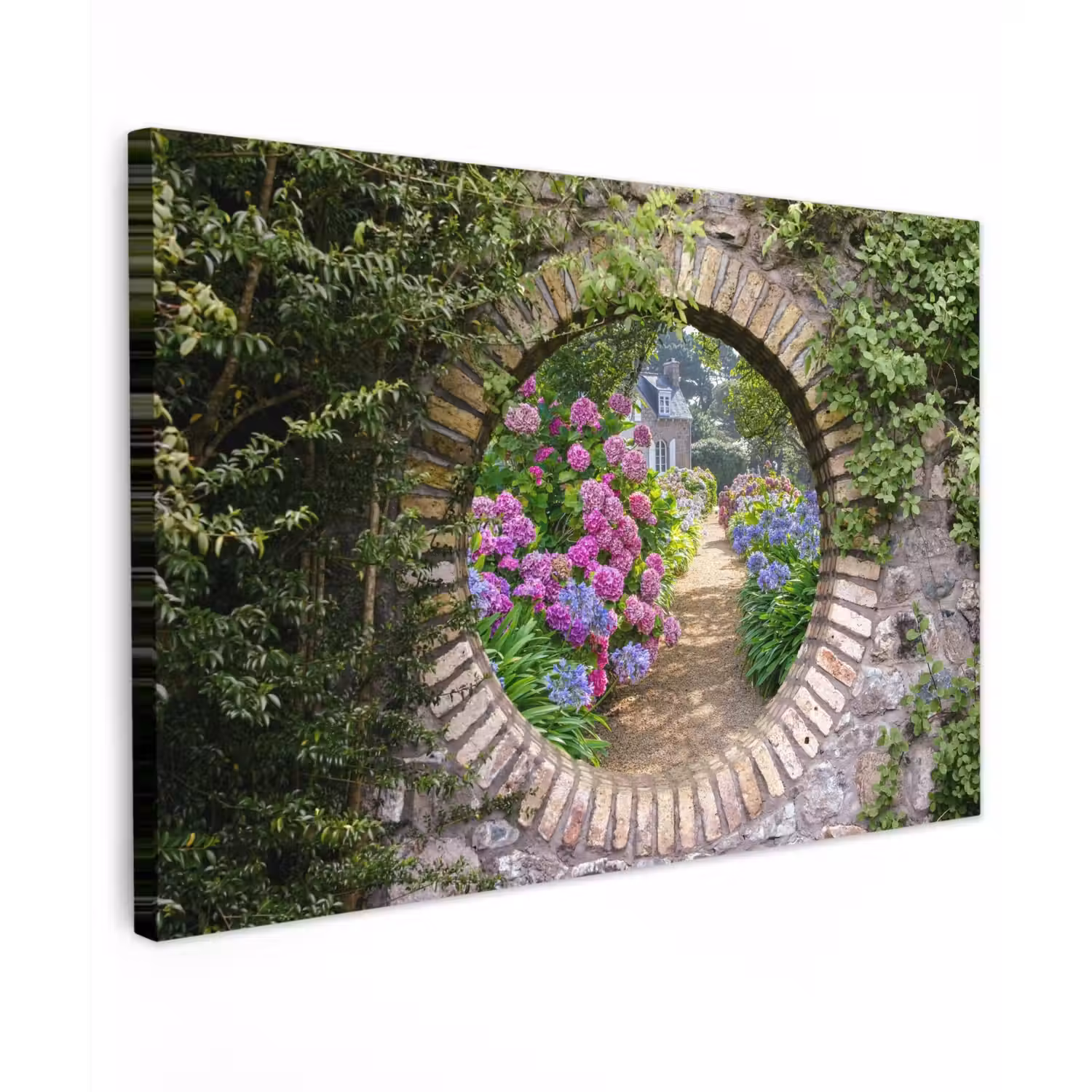 Bloemrijke tuinpoort Tuinposter op houten frame 2 cm dik klein -3d