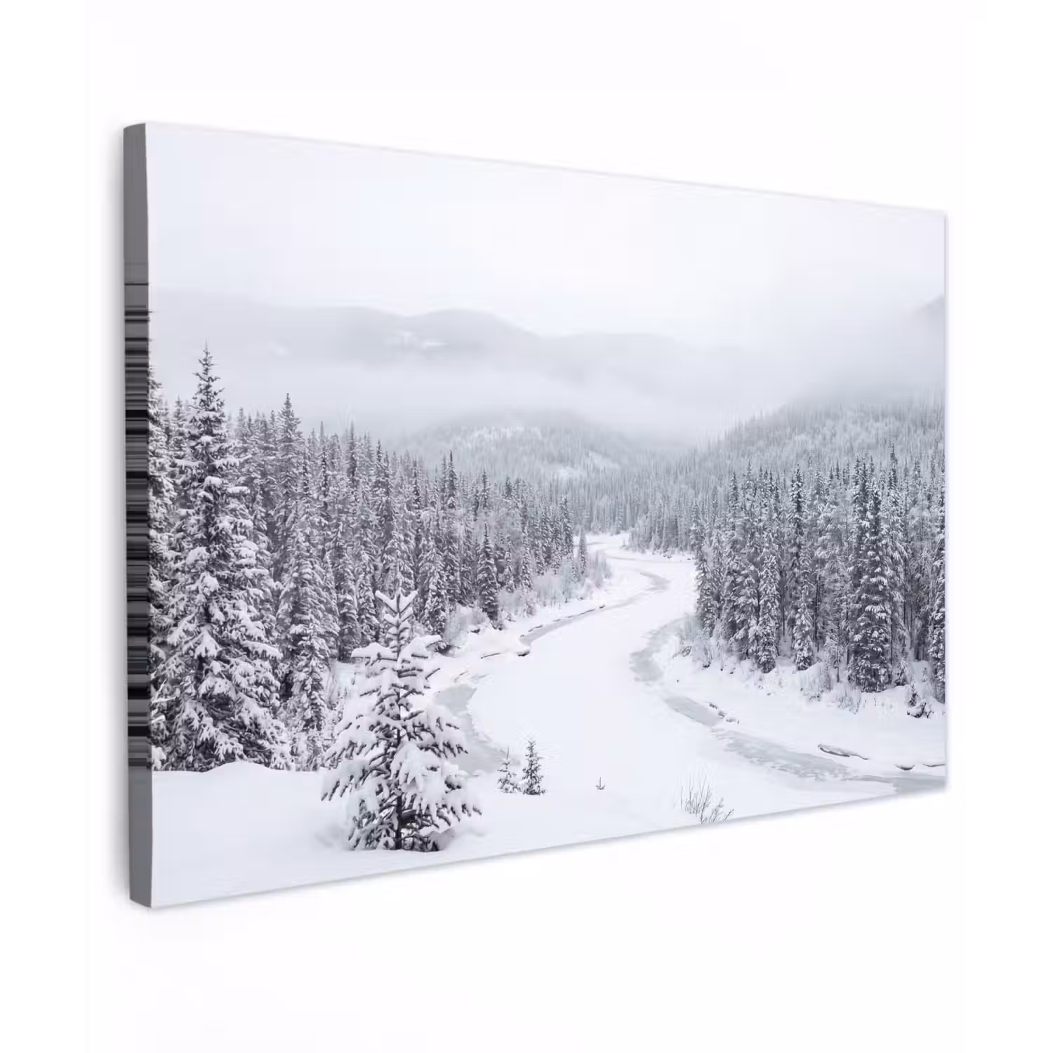Rivier - Bevroren - Landschap - Winter Tuinposter op houten frame 2 cm dik klein -3d