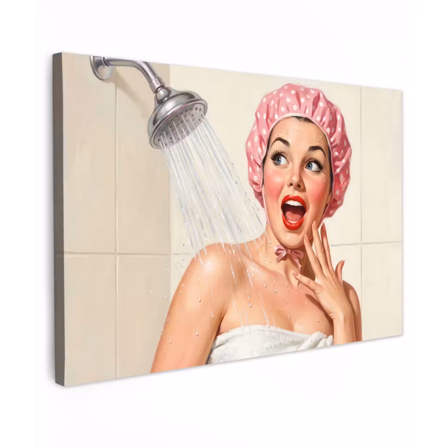 Vrouw - Douche - Roze Tuinposter op houten frame 2 cm dik klein -3d