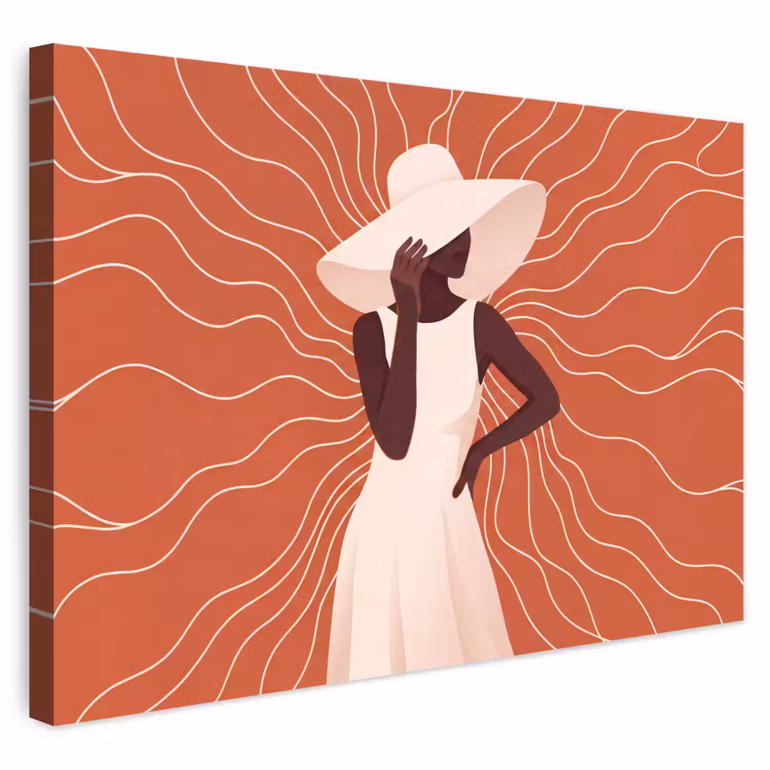 Vrouw - Hoed - Portret - Modern - Beige Tuinposter op houten frame 2 cm dik klein -3d