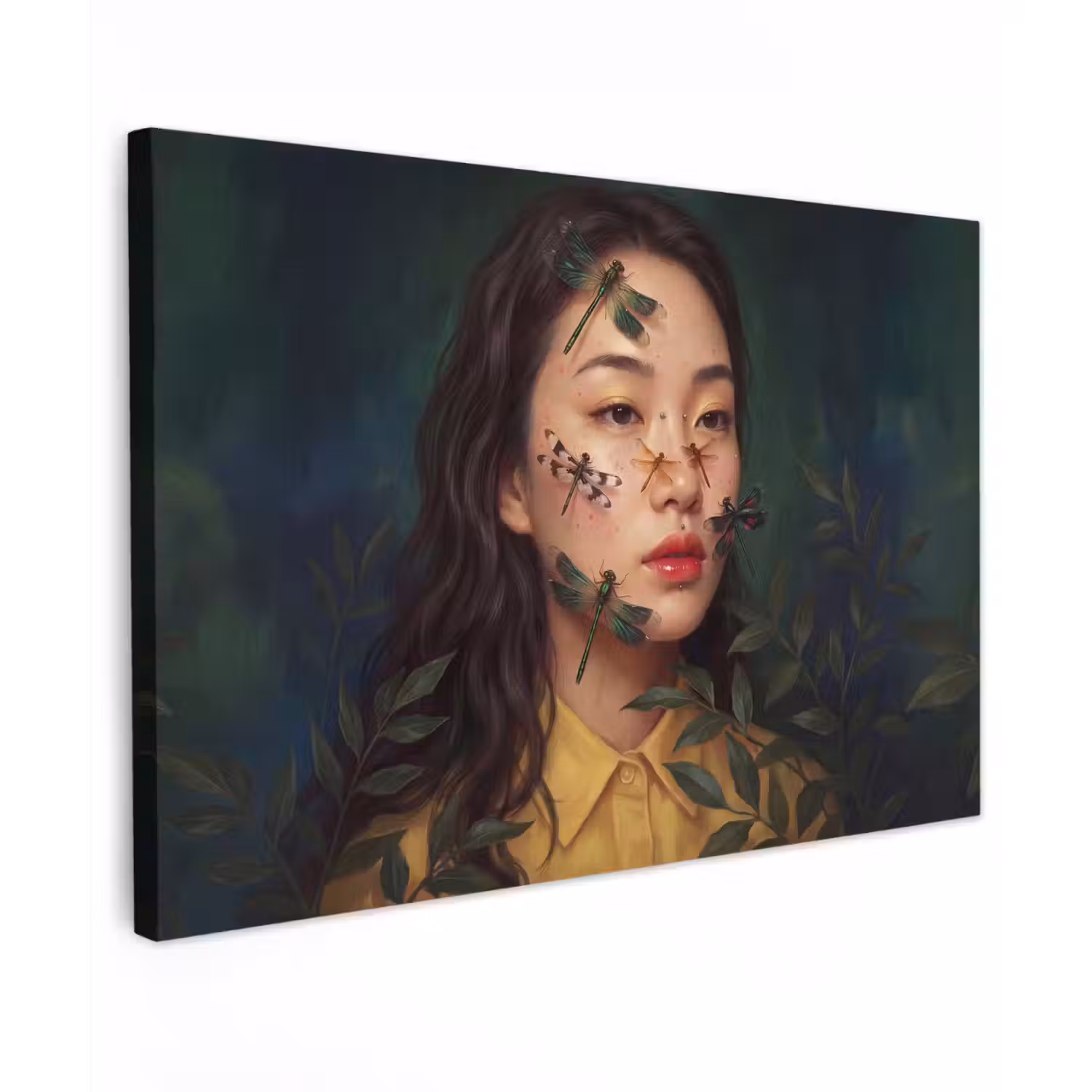 Vrouw - Insecten - Natuur - Portret - Groen Tuinposter op houten frame 2 cm dik klein -3d