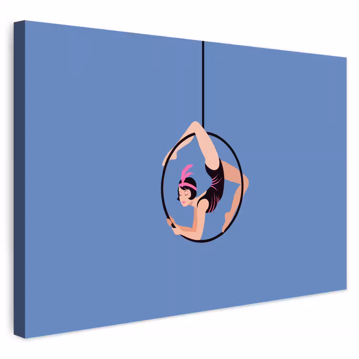 Vrouw - Aerial hoop - Art deco - Illustratie - Blauw Tuinposter op houten frame 2 cm dik klein -3d