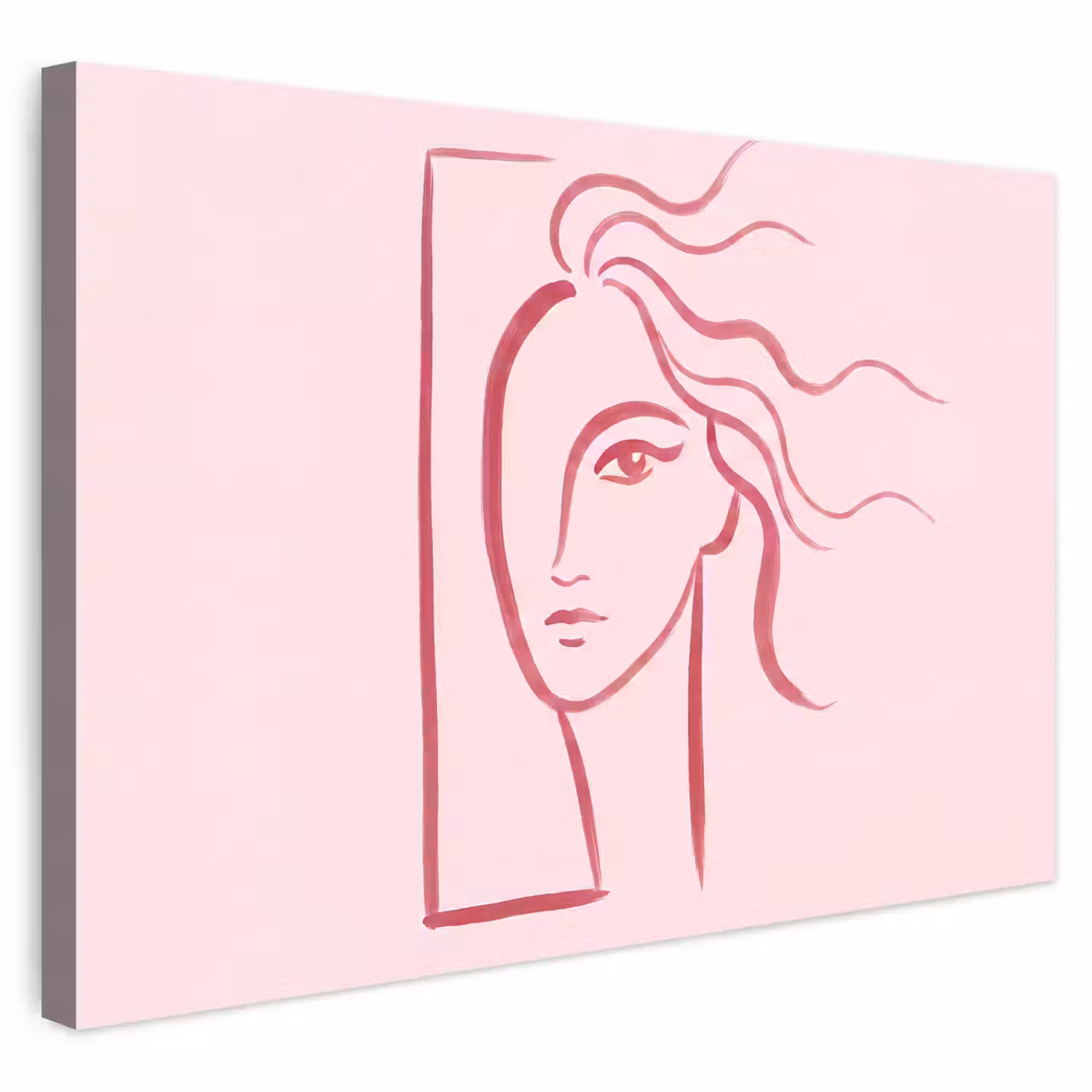 Vrouw - Portret - Abstract - Lijnkunst - Rood Tuinposter op houten frame 2 cm dik klein -3d