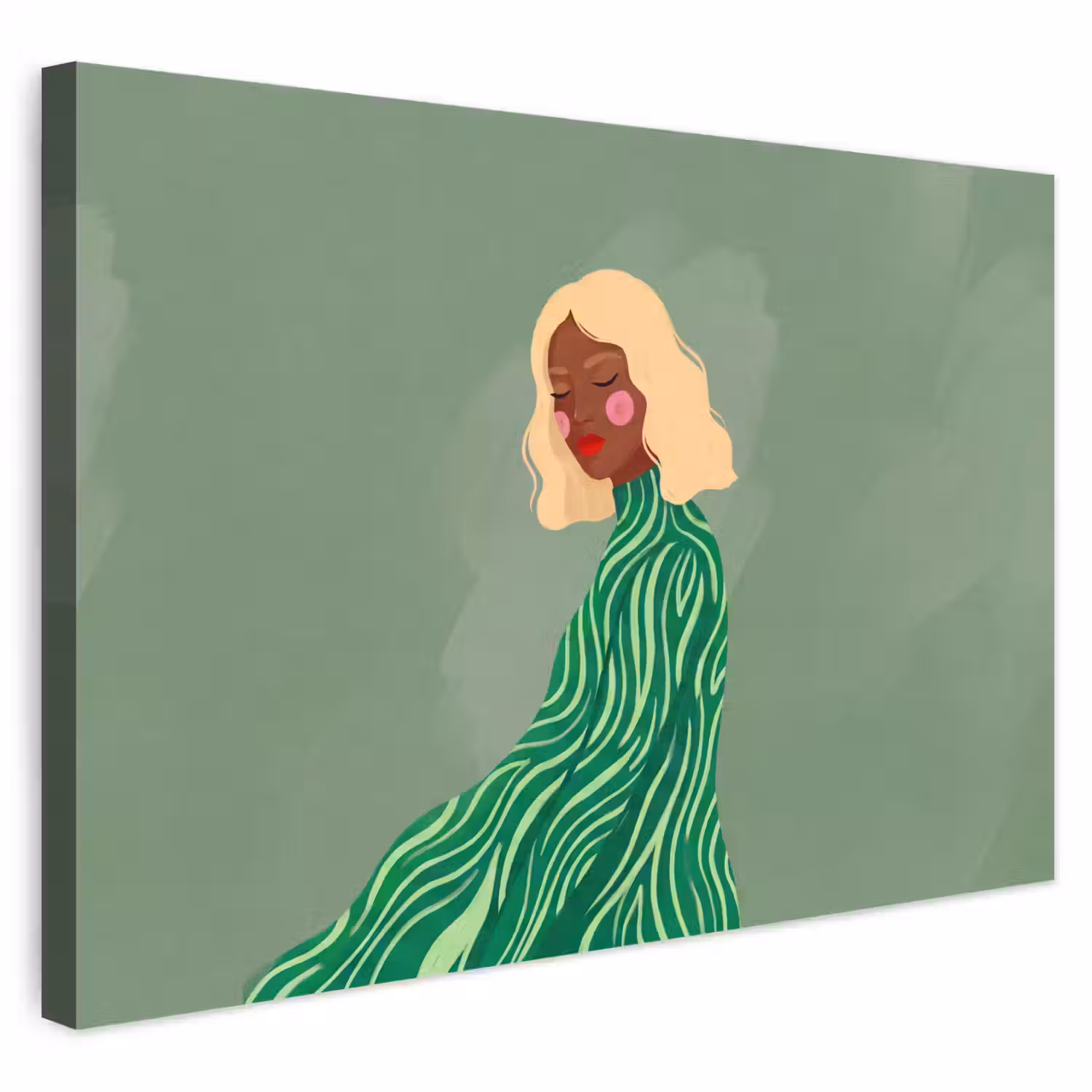 Vrouw - Portret - Illustratie - Modern - Groen Tuinposter op houten frame 2 cm dik klein -3d