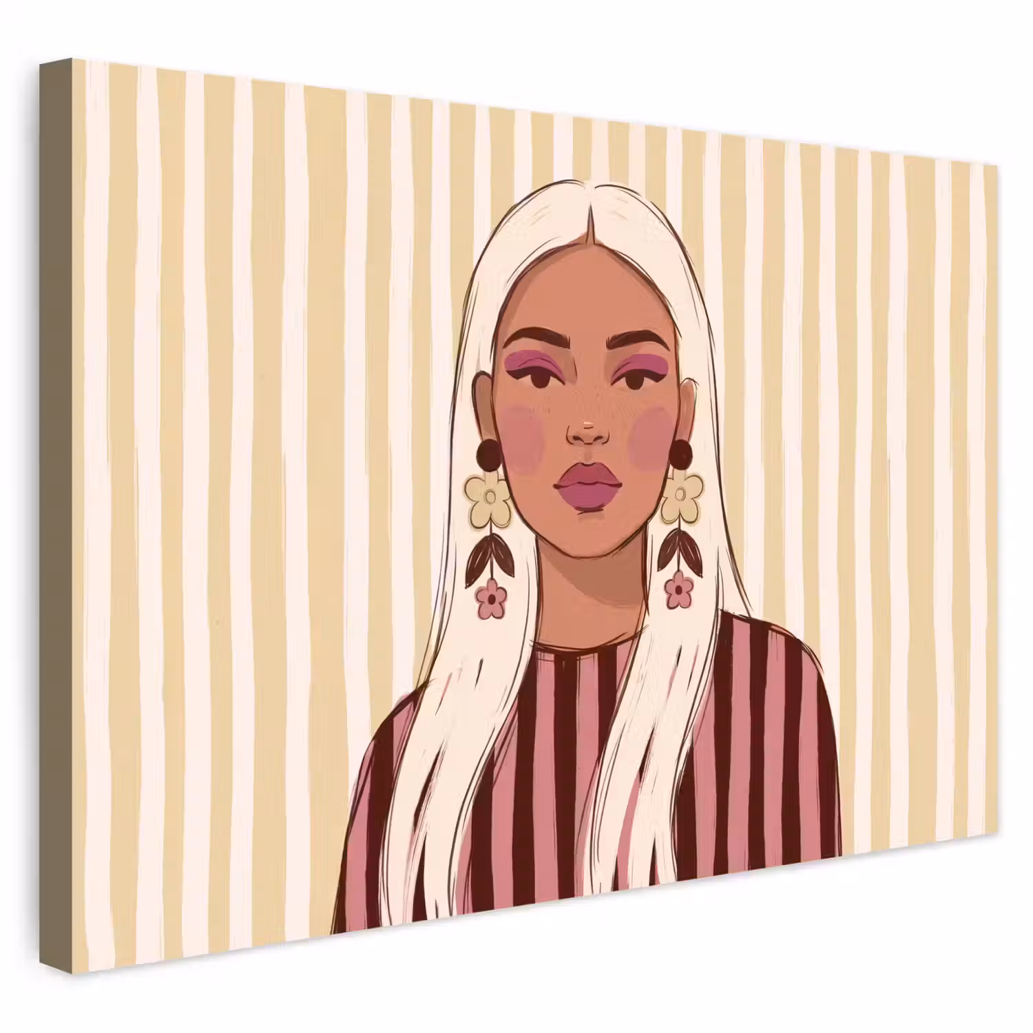 Vrouw - Portret - Illustratie - Modern - Roze Tuinposter op houten frame 2 cm dik klein -3d
