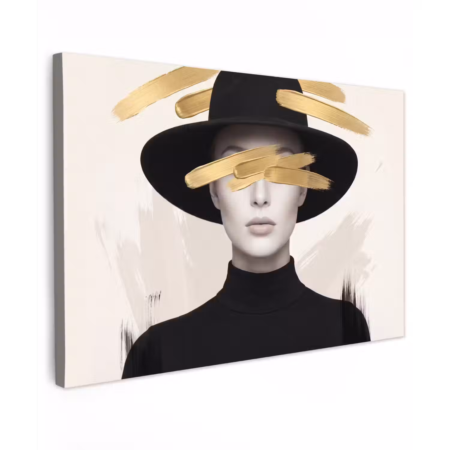 Vrouw - Portret - Modern - Goud - Kunst Tuinposter op houten frame 2 cm dik klein -3d