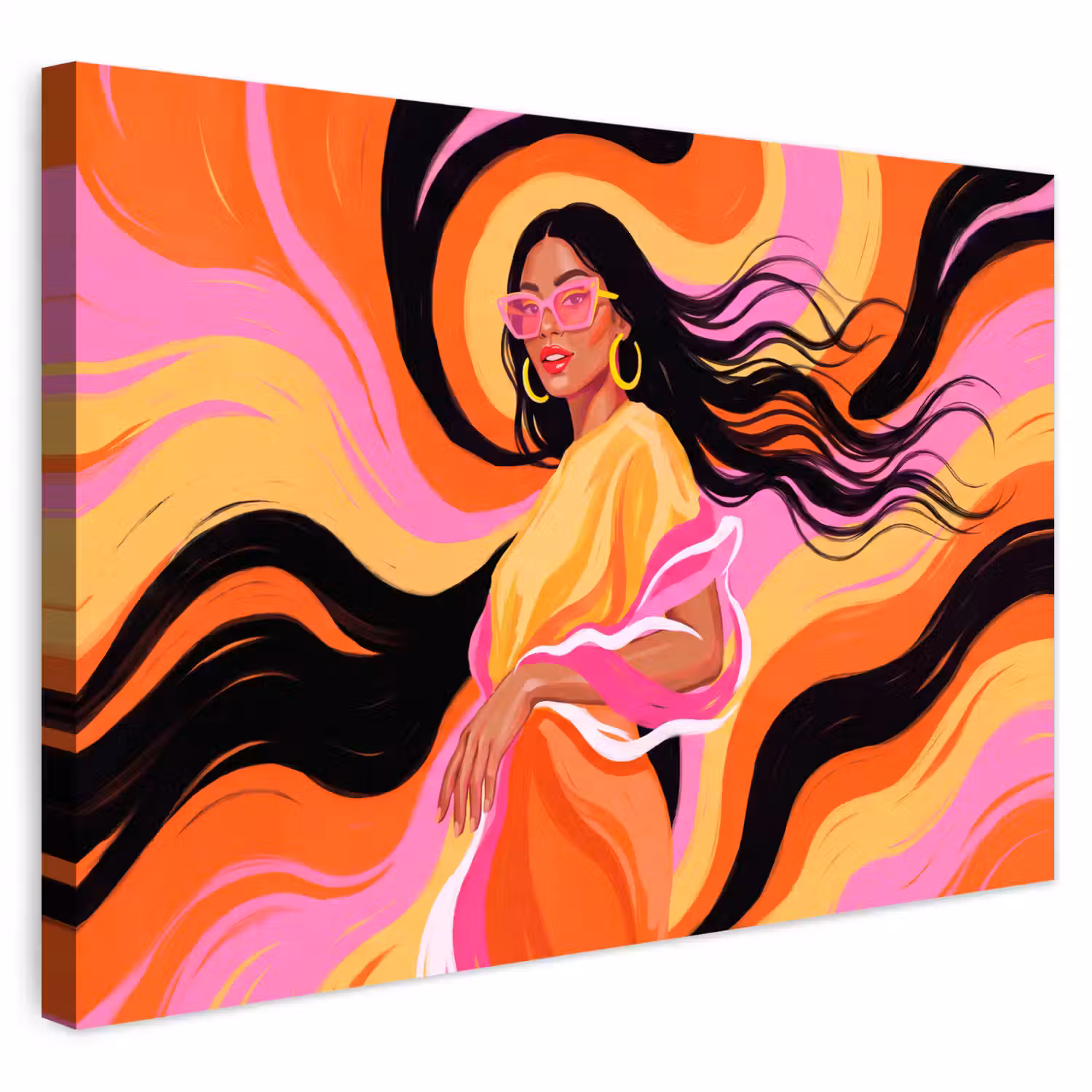 Vrouw - Zonnebril - Abstract - Kleurrijk Tuinposter op houten frame 2 cm dik klein -3d