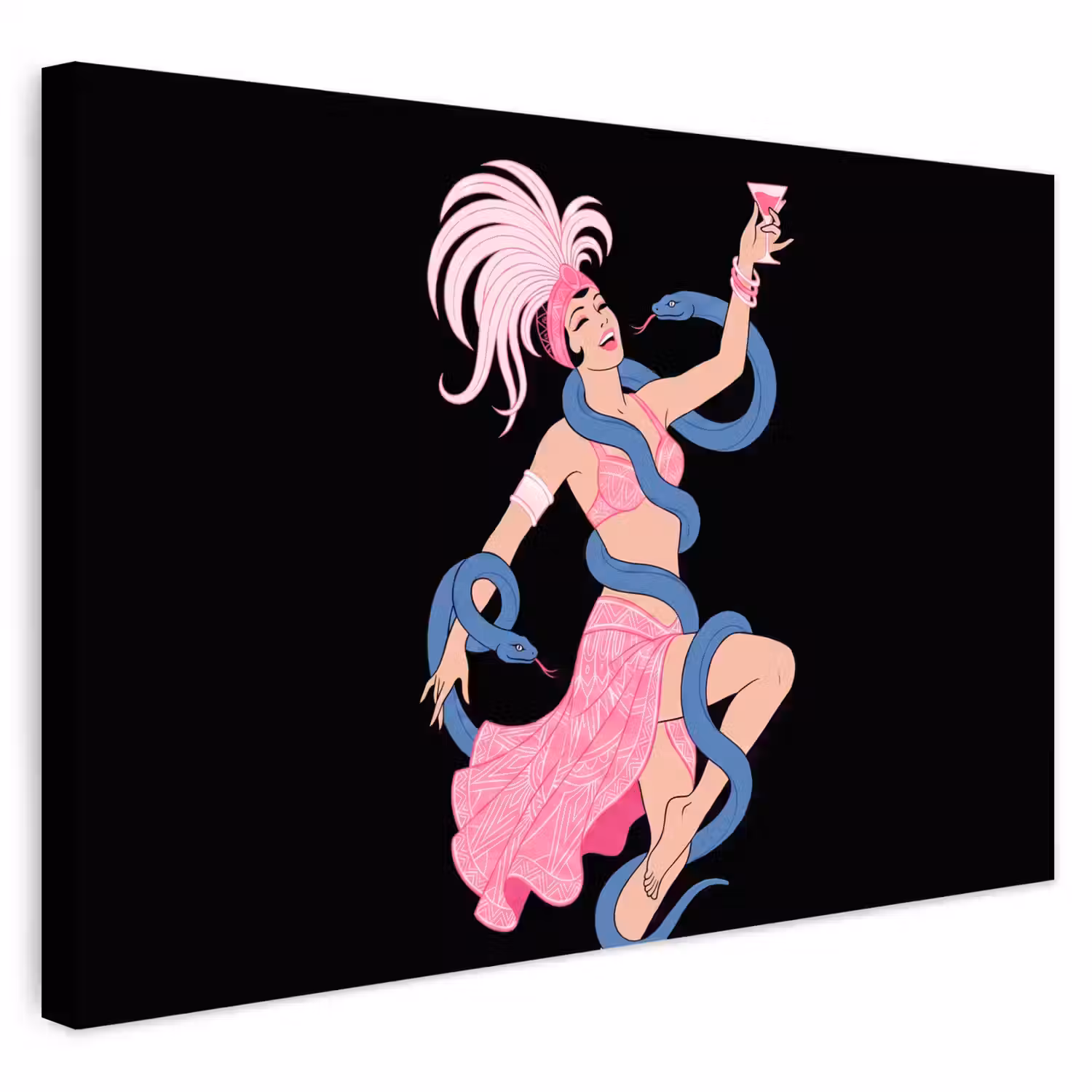 Vrouw - Danseres - Slangen - Art Deco - Roze Tuinposter op houten frame 2 cm dik klein -3d