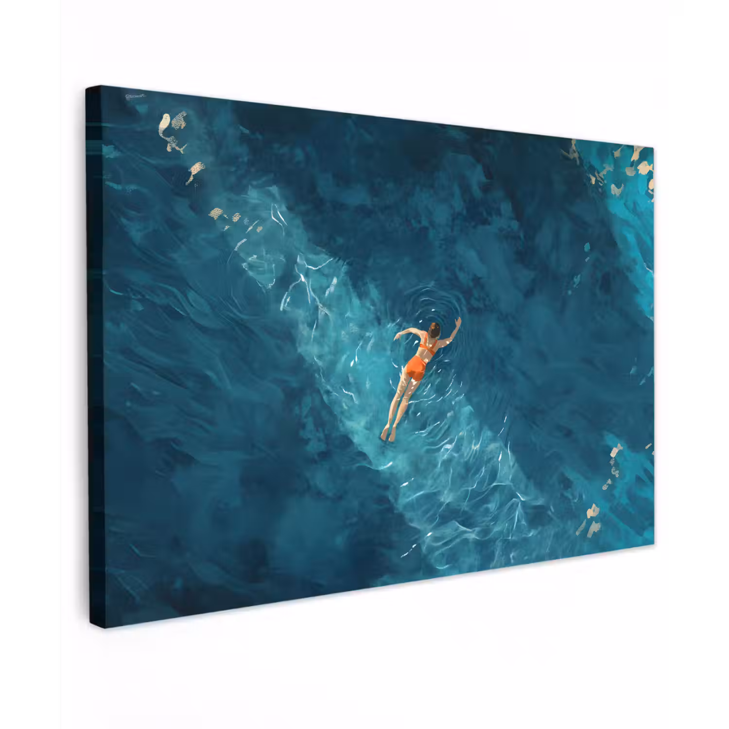 Vrouw - Water - Bikini - Oranje Tuinposter op houten frame 2 cm dik klein -3d