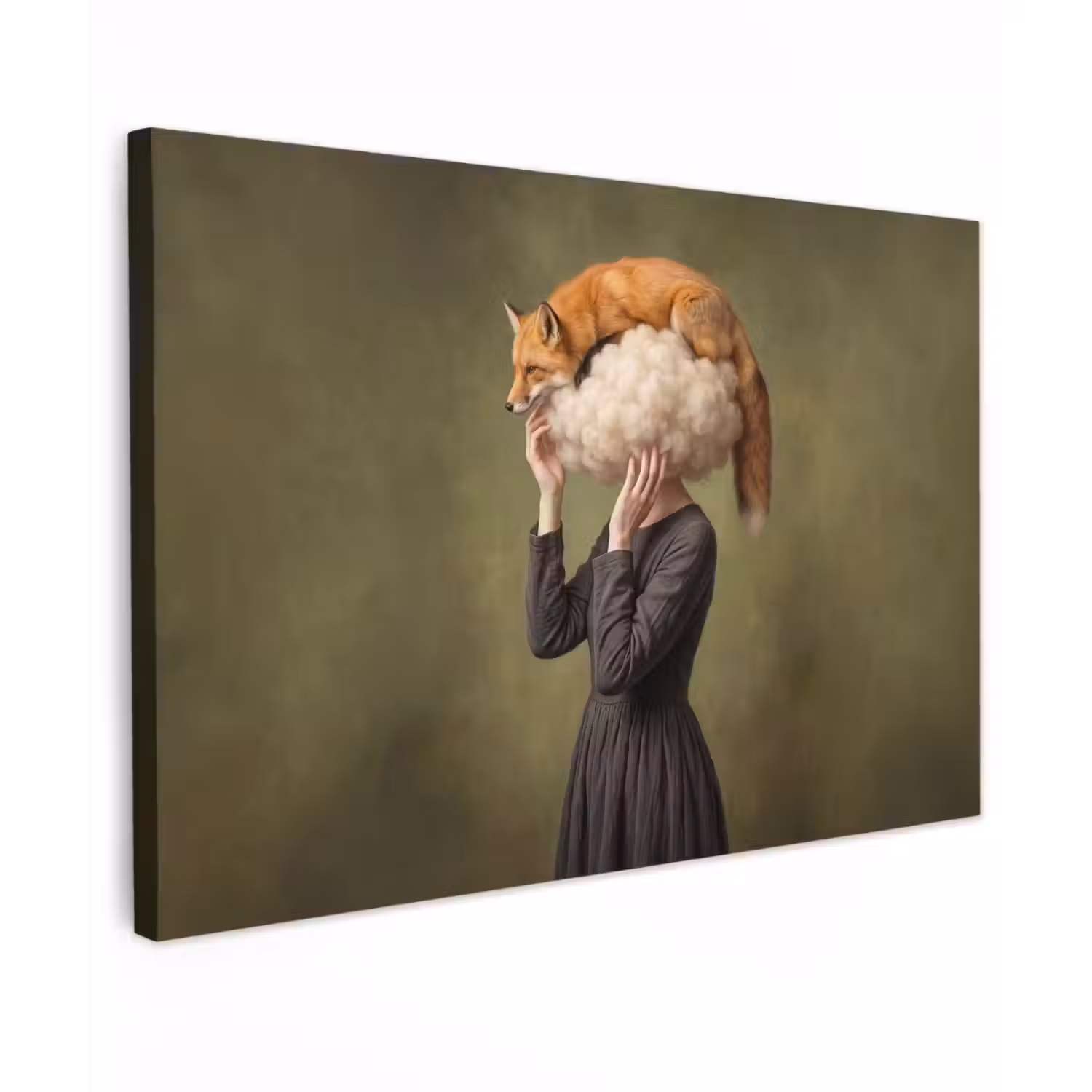 Vos - Surrealistisch - Groen Tuinposter op houten frame 2 cm dik klein -3d