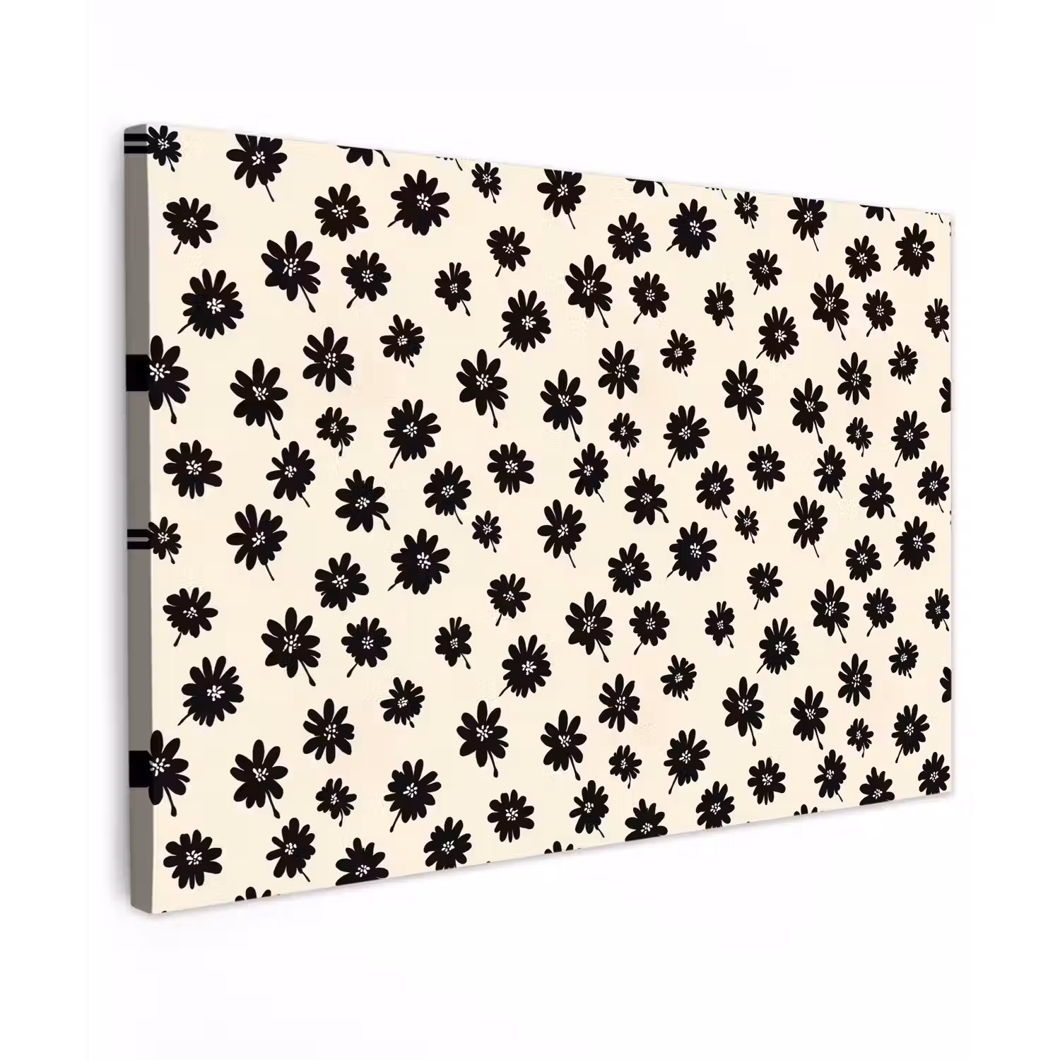 Madeliefjes - Grafisch - Zwart - Beige Tuinposter op houten frame 2 cm dik klein 845 -3d