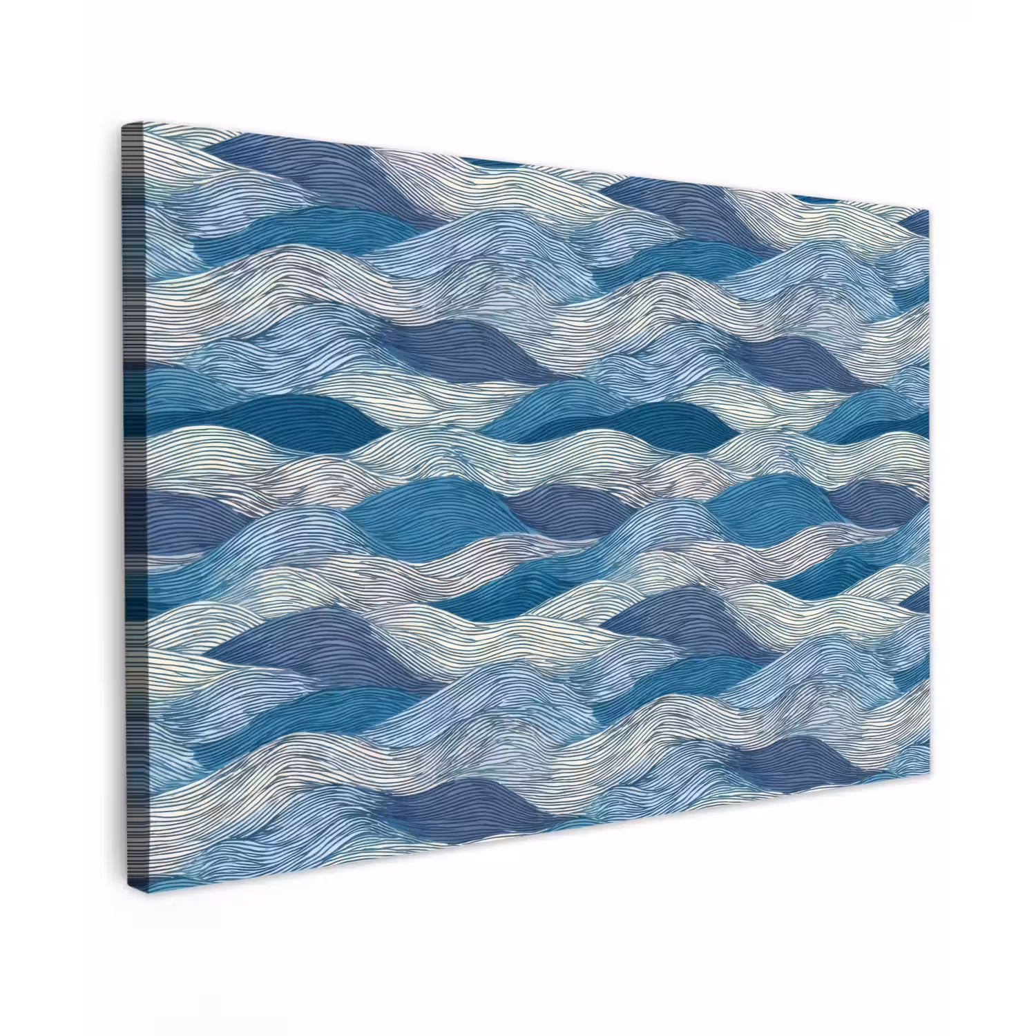 Getekend - Blauw - Wit - Golvend - Streepjes Tuinposter op houten frame 2 cm dik klein 845 -3d