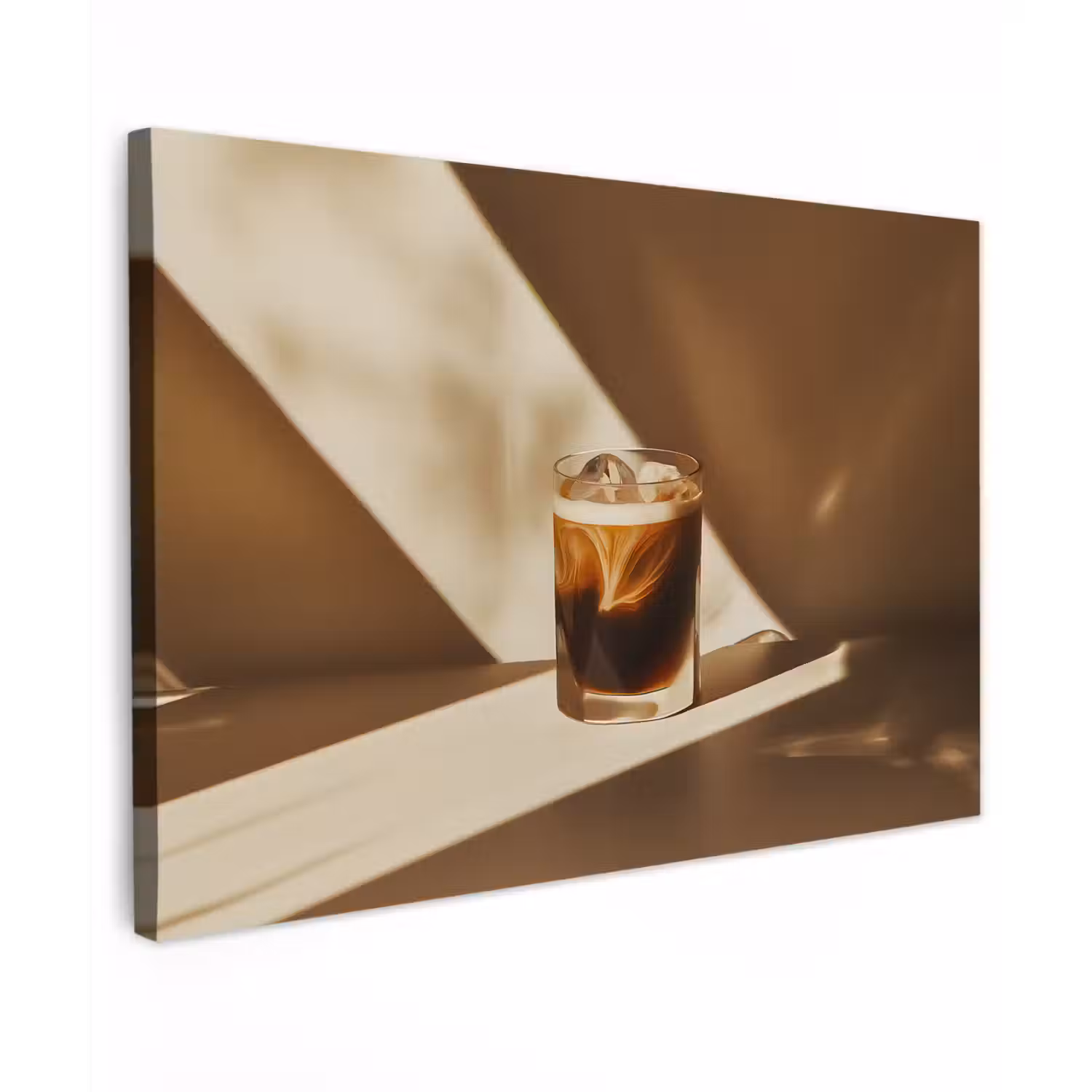 Glas - Ijskoffie - Schaduw - Bruin Tuinposter op houten frame 2 cm dik klein -3d