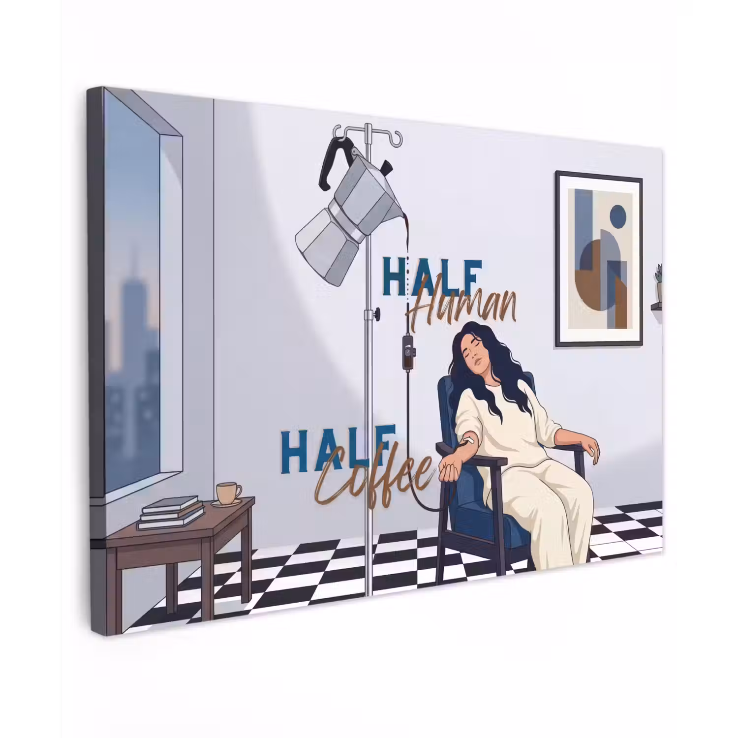 Half human, Half Coffee - Infuus - Koffie Tuinposter op houten frame 2 cm dik klein -3d