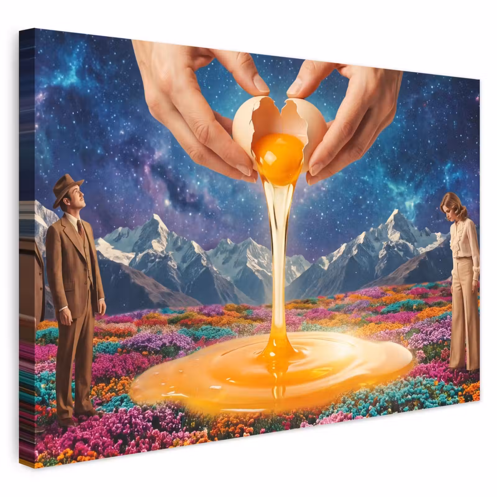 Outdoor Leinwand - Hände – Ei – Surrealismus - Handen - Ei - Surrealisme Tuinposter op houten frame 2 cm dik klein