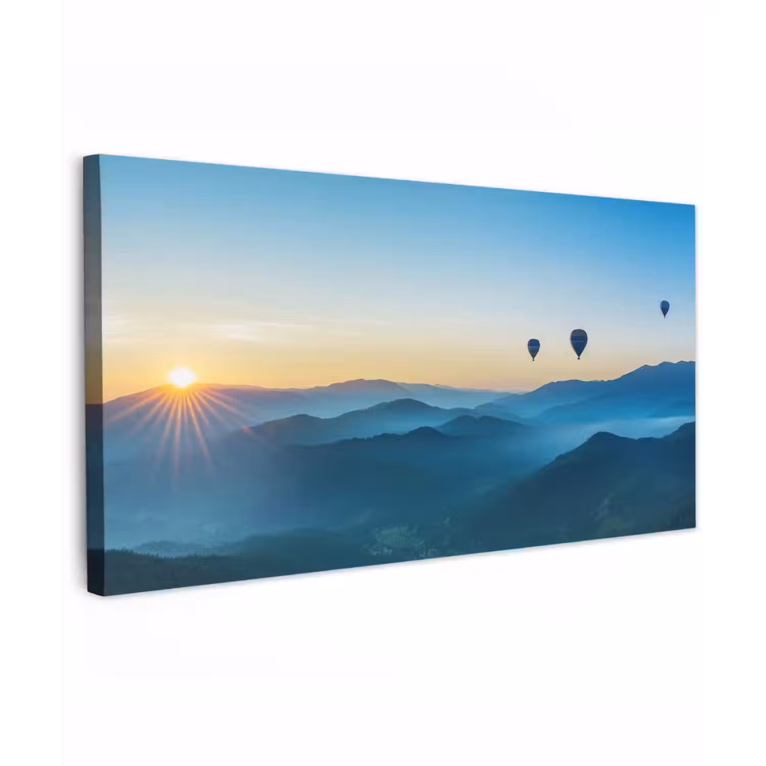 Luchtballonnen - Bergen - Zonsopgang - Landschap Tuinposter op houten frame 2 cm dik xxl -3d