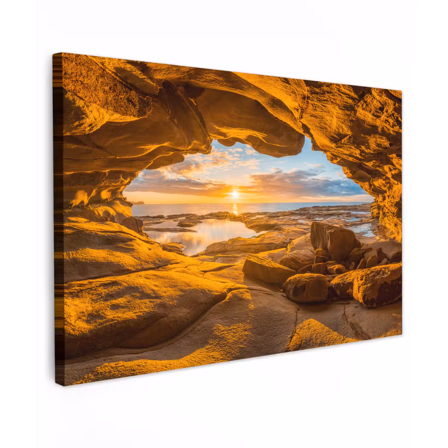 Grot - Zee - Horizon - Zonsondergang Tuinposter op houten frame 2 cm dik klein -3d