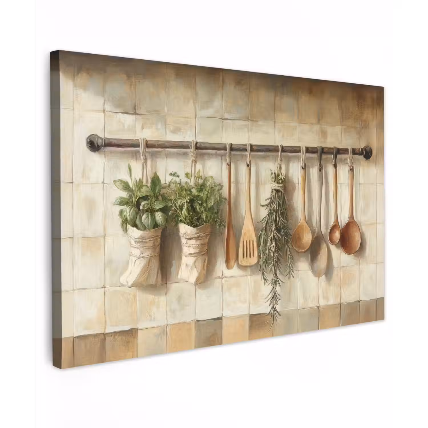 Hout - Keukengerei - Stilleven - Tegels Tuinposter op houten frame 2 cm dik klein -3d