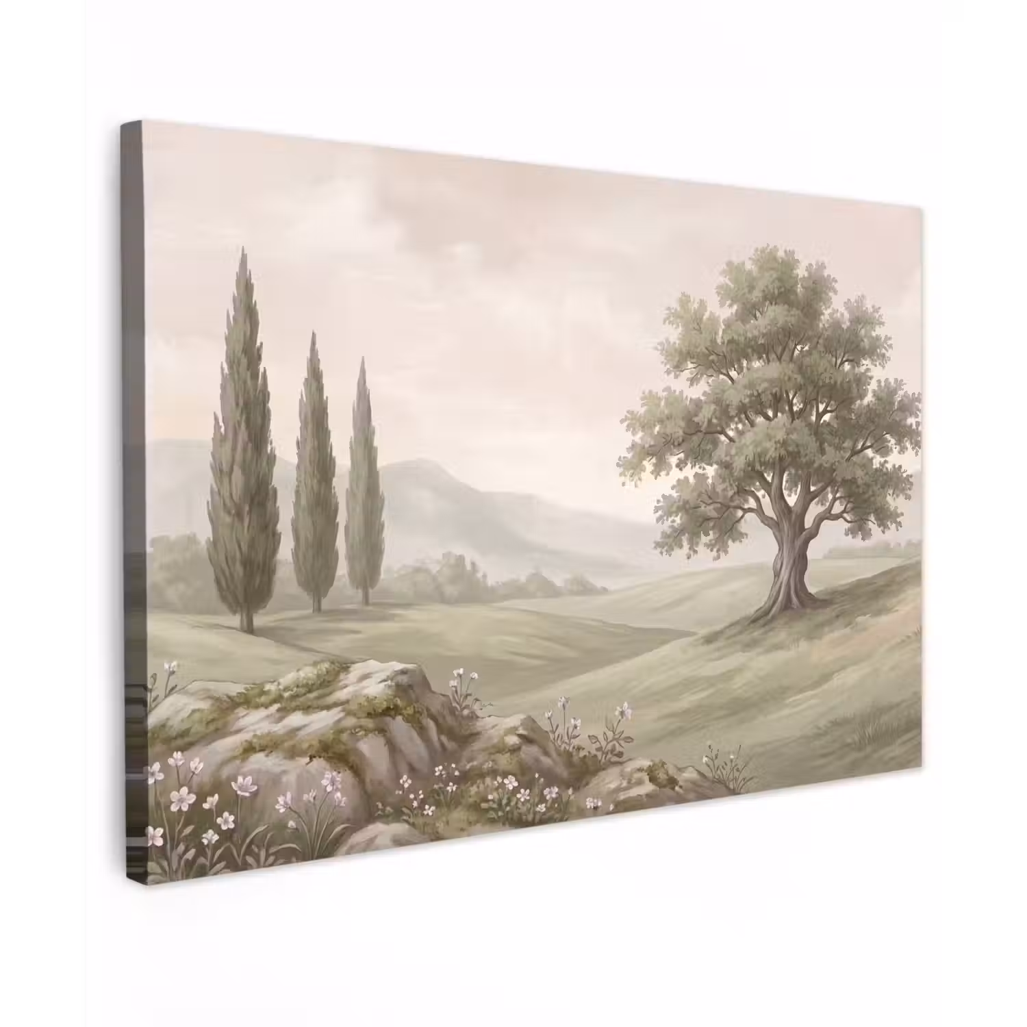 Heuvellandschap - Bomen - Natuur - Groen Tuinposter op houten frame 2 cm dik klein -3d
