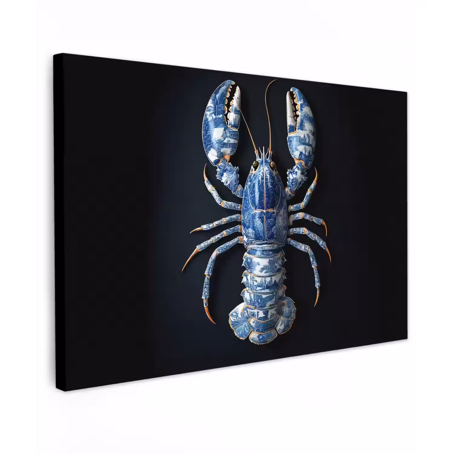 Kreeft - Delftsblauw - Schild - Stoer Tuinposter op houten frame 2 cm dik klein -3d
