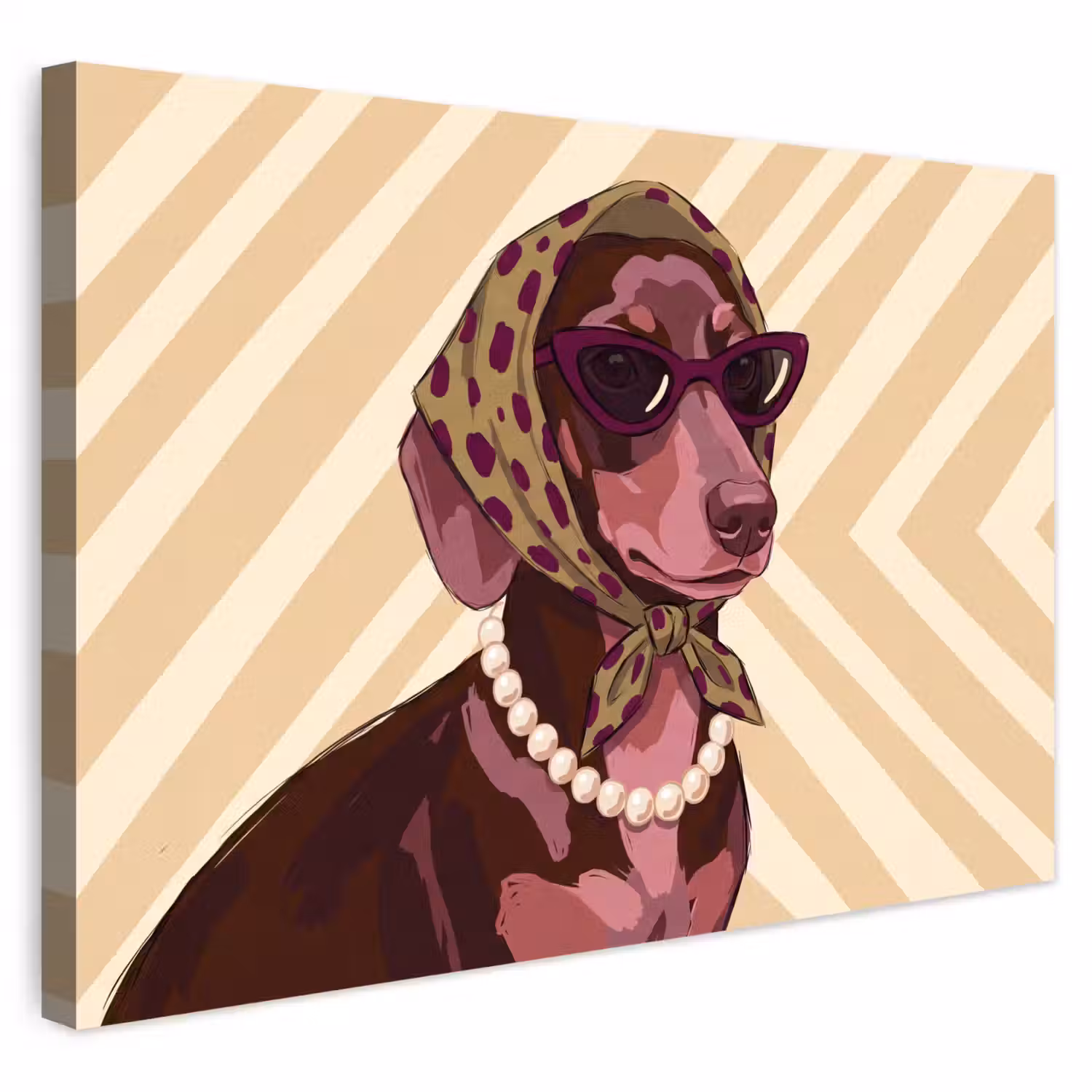 Hond - Zonnebril - Hoofddoek - Dieren - Modern Tuinposter op houten frame 2 cm dik klein -3d