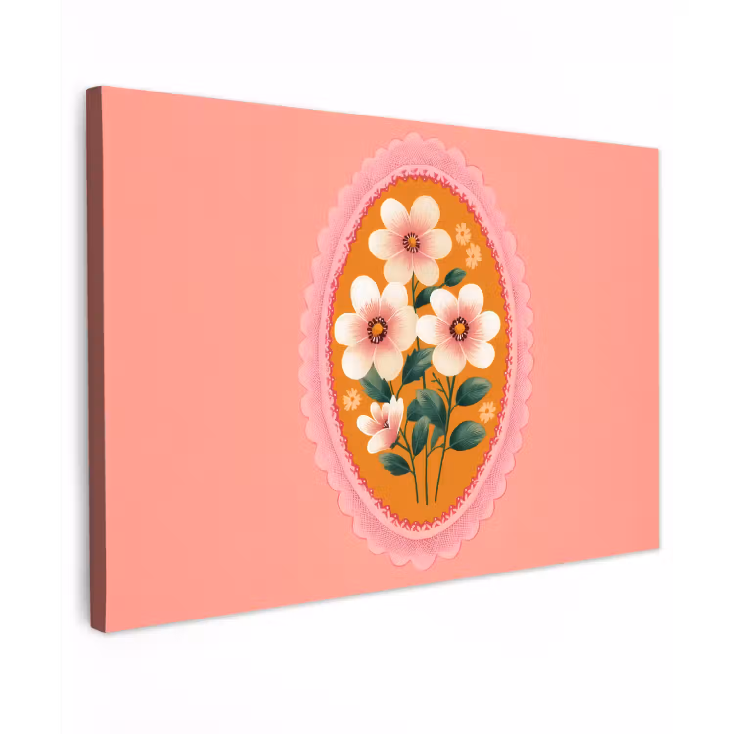 Illustratie - Bloemen - Rand - Roze Tuinposter op houten frame 2 cm dik klein -3d