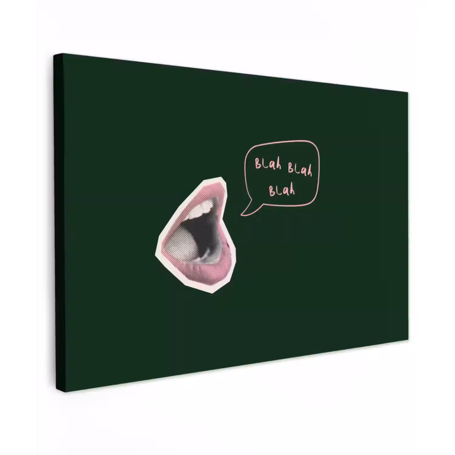 Illustratie - Mond - Donkergroen - Tekstwolkje Tuinposter op houten frame 2 cm dik klein -3d