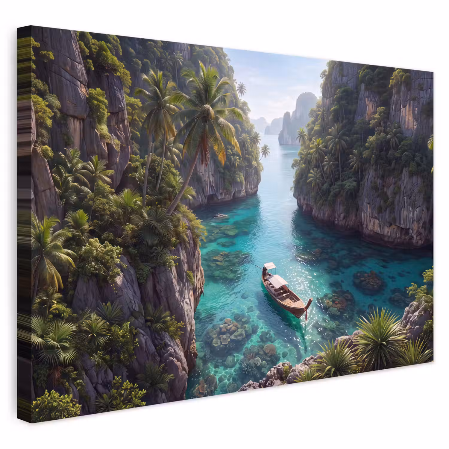 Eiland - Tropisch - Water - Palmbomen - Natuur Tuinposter op houten frame 2 cm dik klein -3d