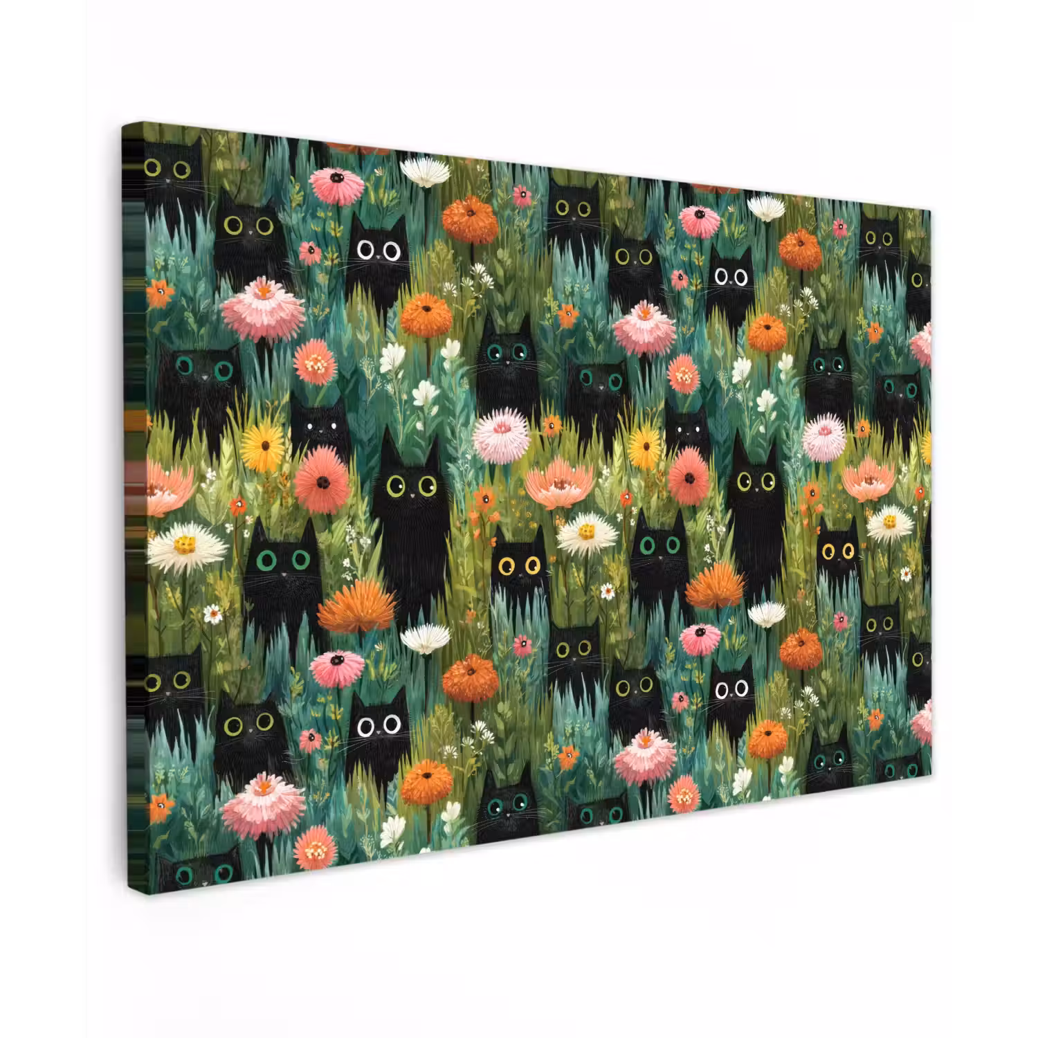 Katten - Bloemen - Kleurrijk Tuinposter op houten frame 2 cm dik klein 845 -3d