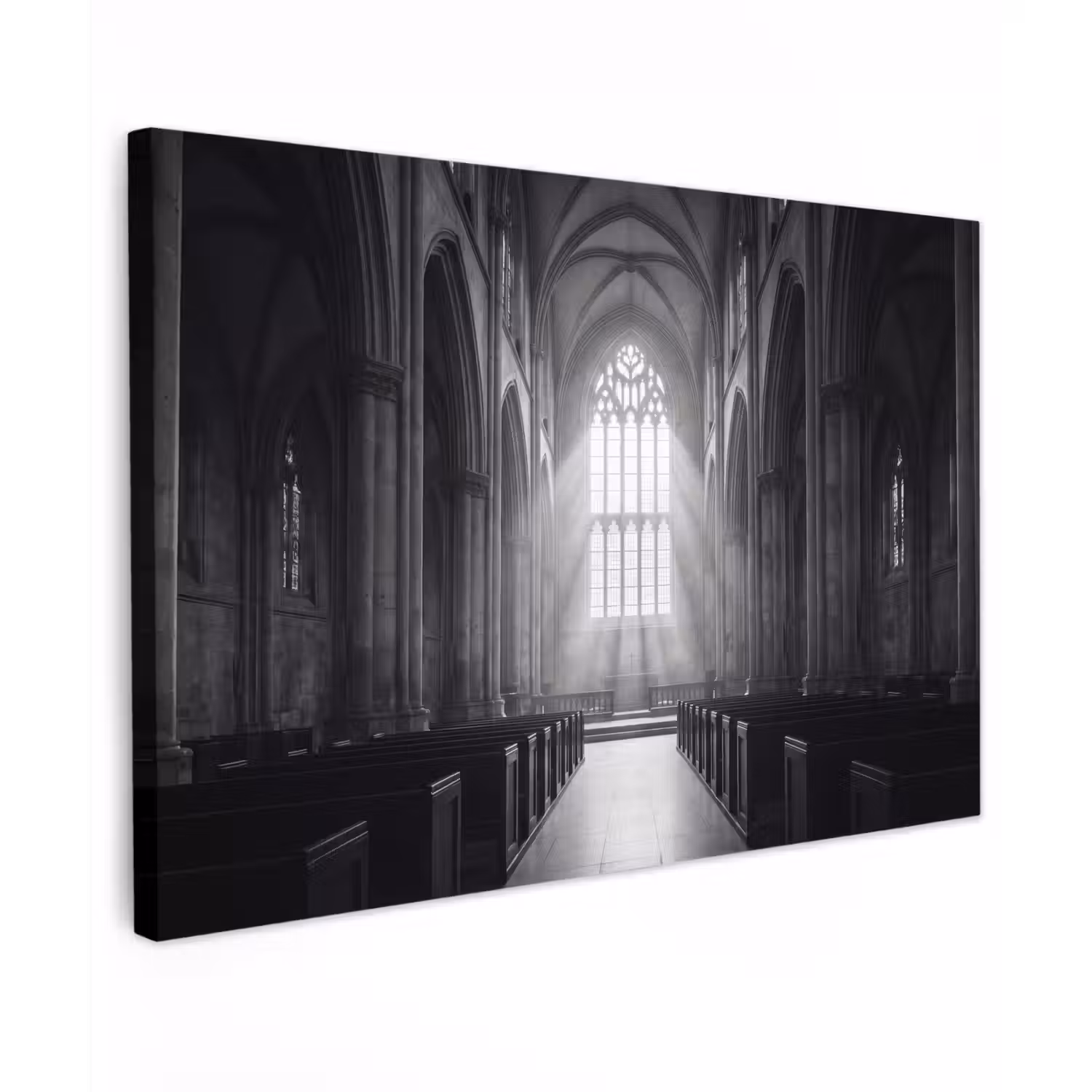 Kerk - Interieur - Lichtstralen - Architectuur - Klassiek Tuinposter op houten frame 2 cm dik klein -3d