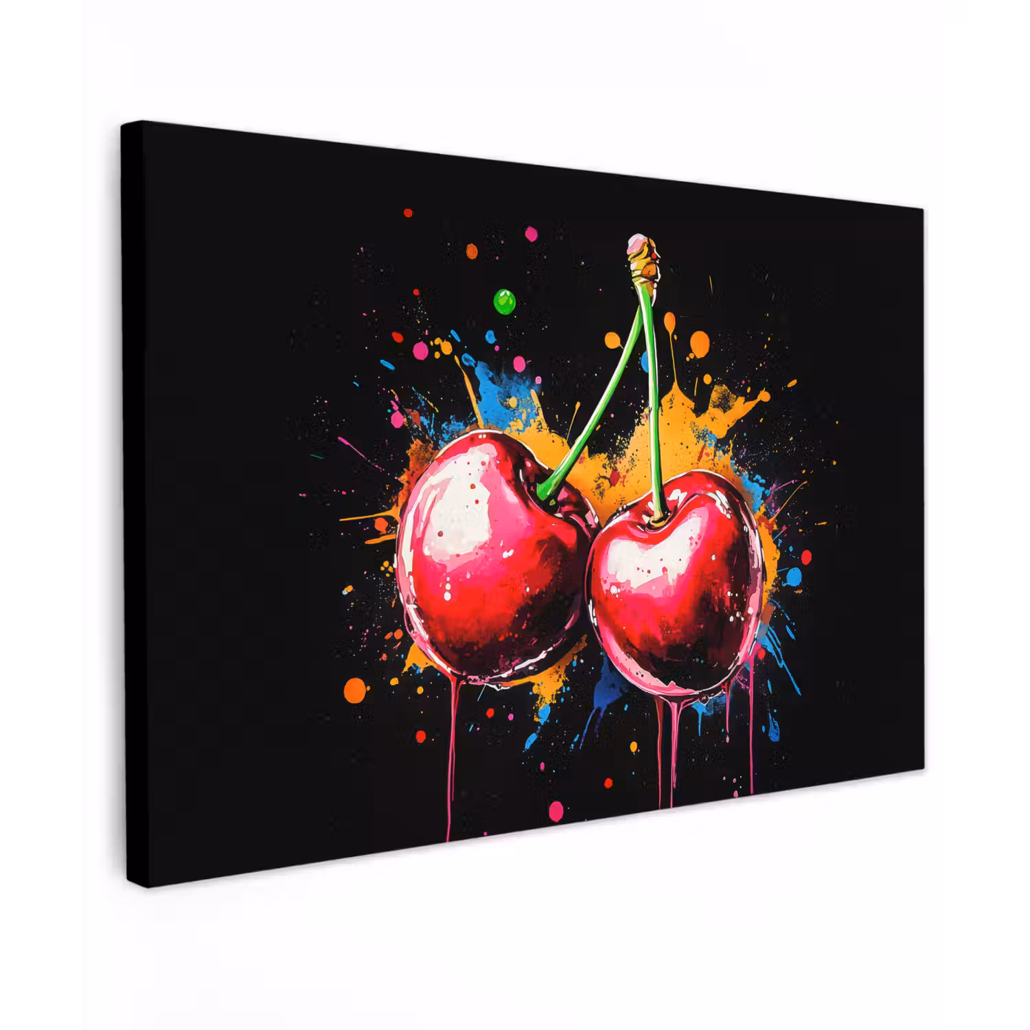 Kersen - Fruit - Graffiti - Verf - Abstract - Modern - Kleurrijk Tuinposter op houten frame 2 cm dik klein -3d
