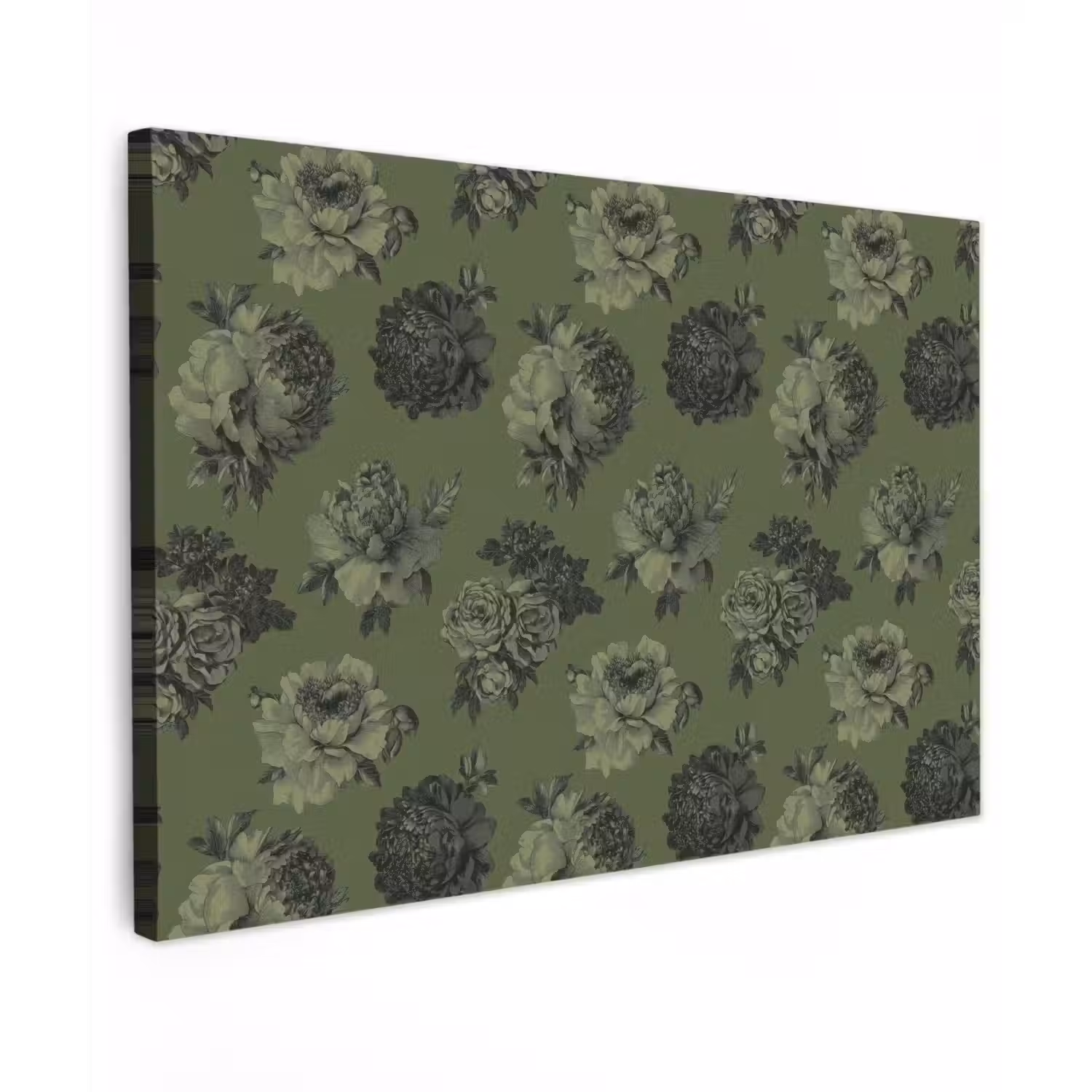 Klassiek - botanisch - olijfgroen - bloemen Tuinposter op houten frame 2 cm dik klein 845 -3d