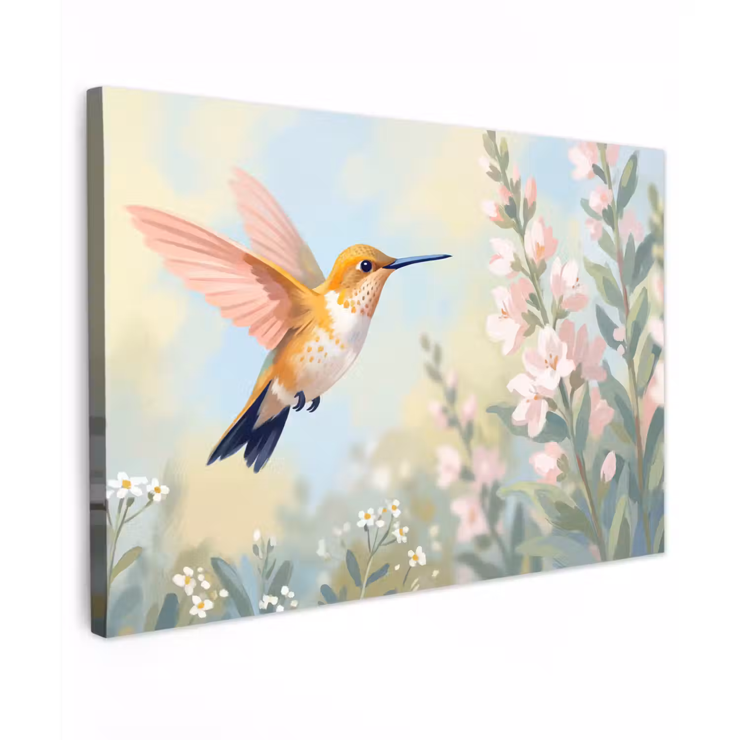 Kolibrie - Illustratie - Kleurrijk Tuinposter op houten frame 2 cm dik klein -3d