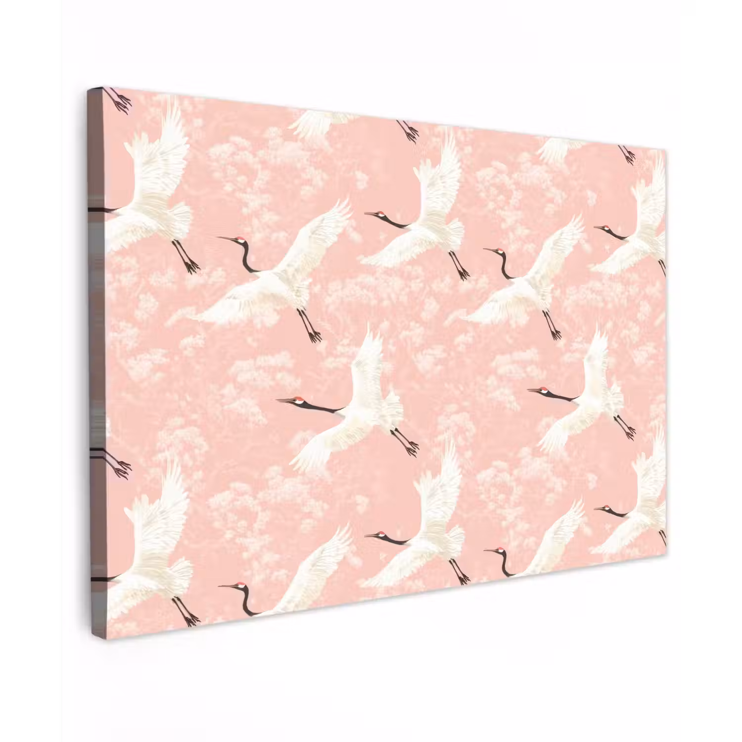 Kraanvogels - Bloesem - Roze Tuinposter op houten frame 2 cm dik klein 845 -3d