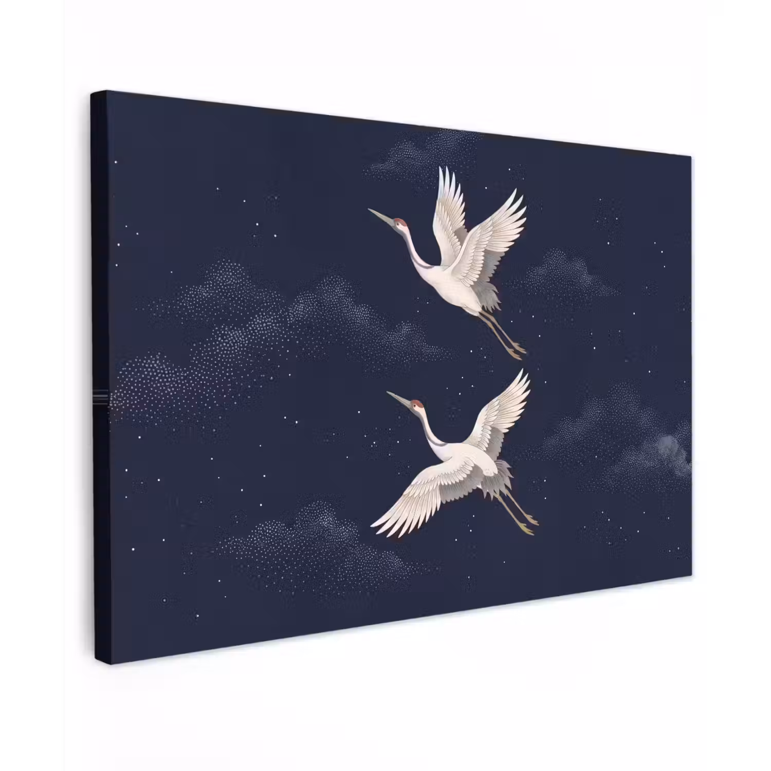 Kraanvogels - Nachthemel - Blauw Tuinposter op houten frame 2 cm dik klein -3d