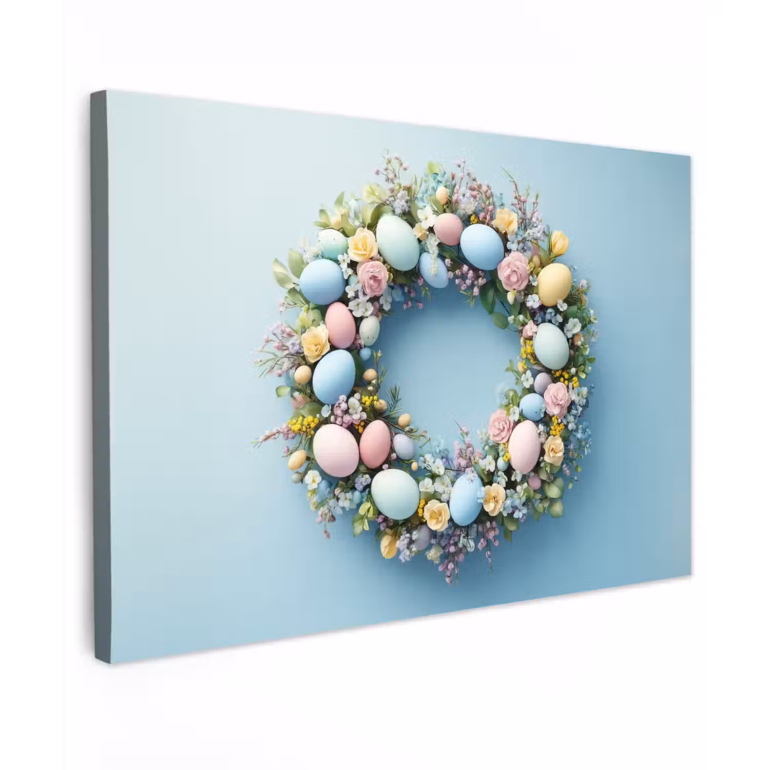 Krans - Eieren - Bloemen Tuinposter op houten frame 2 cm dik klein -3d