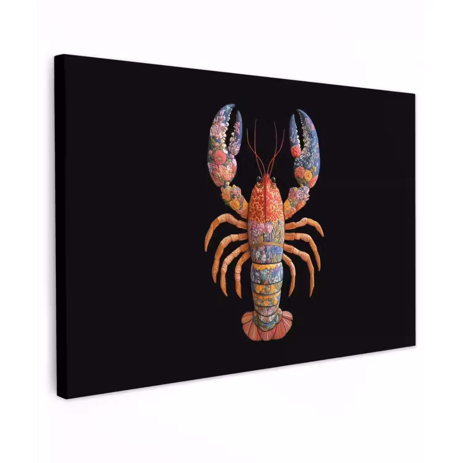 Kreeft - Borduur - Kleurrijk - Bloemen Tuinposter op houten frame 2 cm dik klein -3d