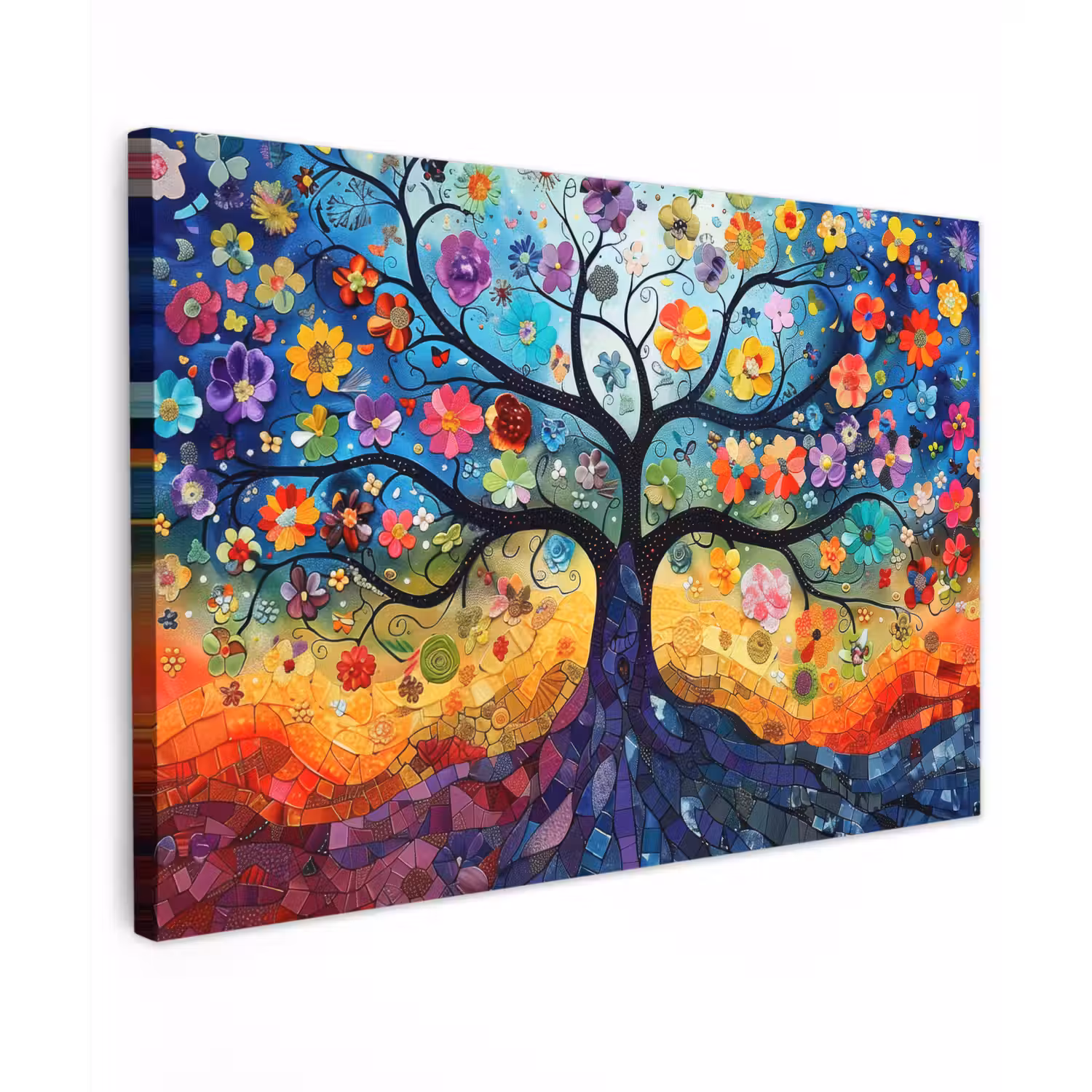 Kunst - Levensboom - Bloemen - Hippie Tuinposter op houten frame 2 cm dik klein -3d