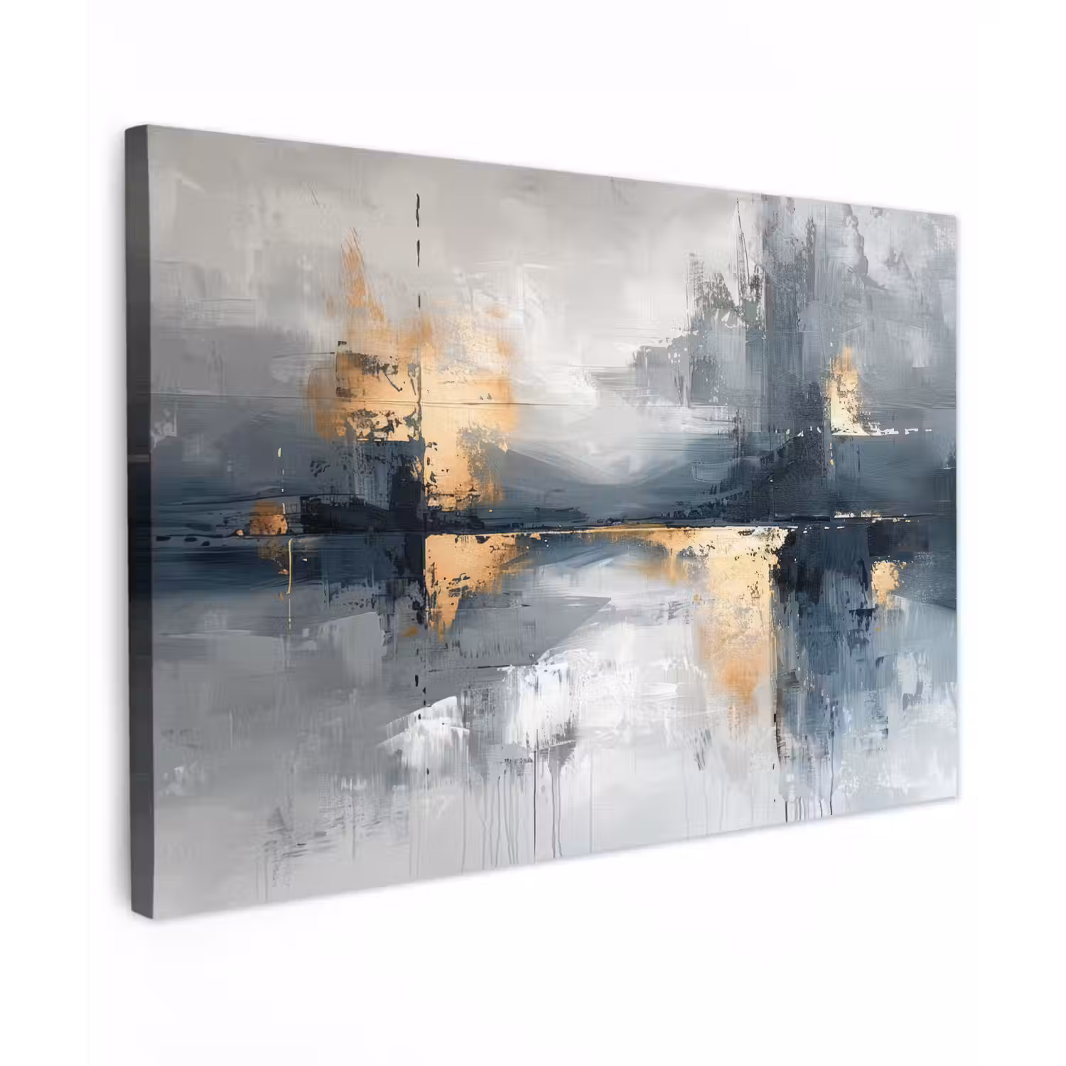 Kunst - Grijs - Goud - Abstract Tuinposter op houten frame 2 cm dik klein -3d