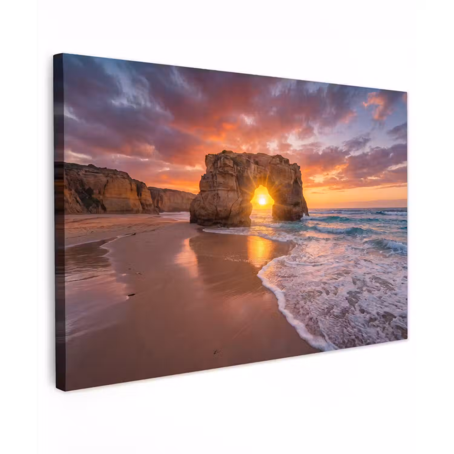 Kust - Rots - Zonsondergang - Zee - Natuur Tuinposter op houten frame 2 cm dik klein -3d