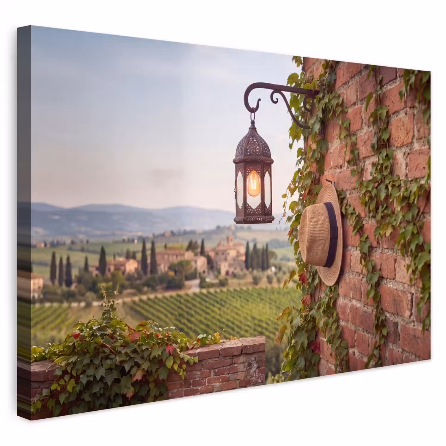 Lantaarn - Wijngaard - Landschap - Italiaans Tuinposter op houten frame 2 cm dik klein -3d