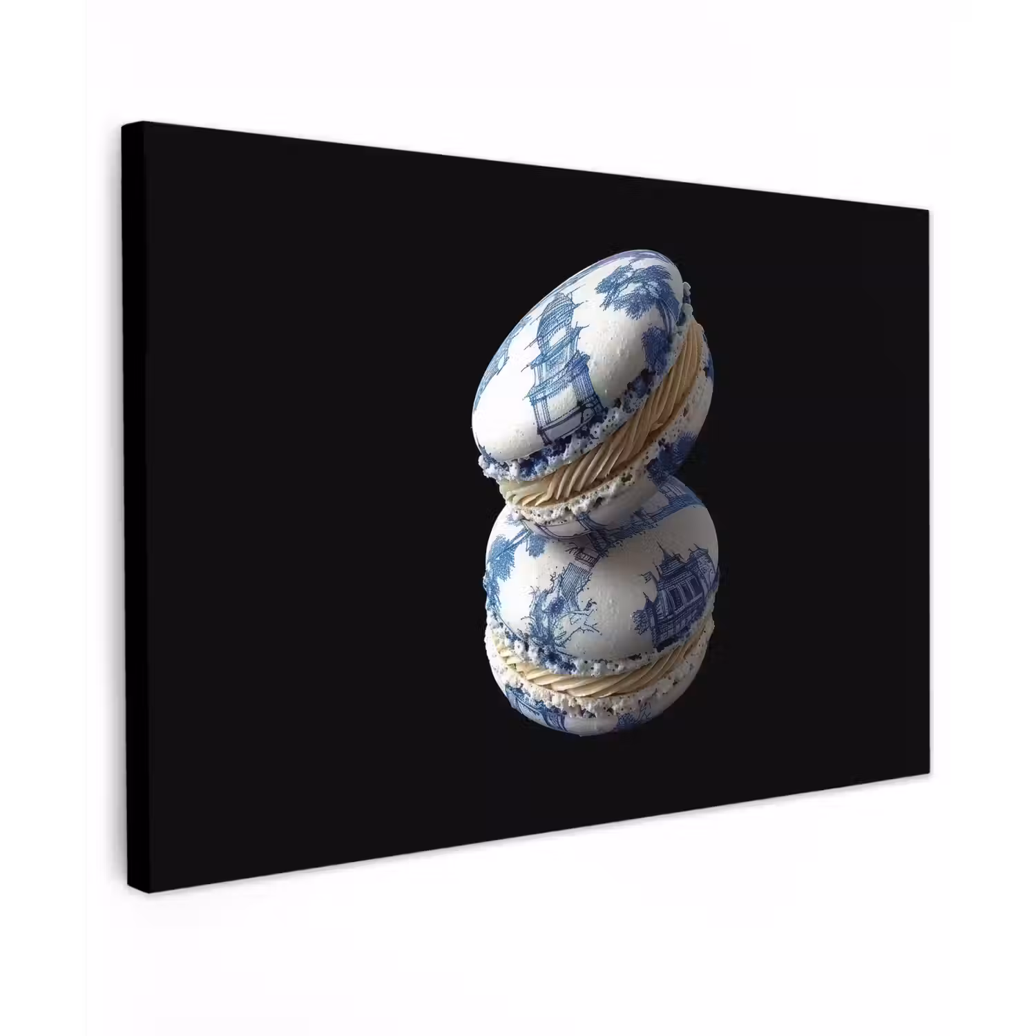 Eten - Macarons - Delfts blauw - Koekjes Tuinposter op houten frame 2 cm dik klein -3d